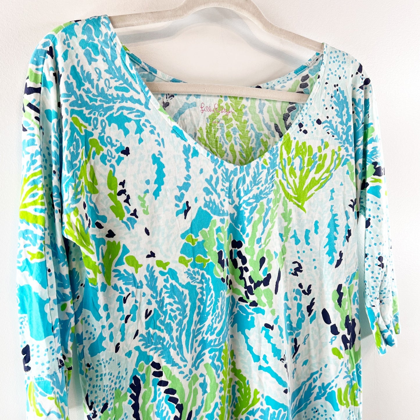 Lilly Pulitzer Pima Cotton Eliza Mini Shift Dress in Lets Cha Cha Blue Green XS