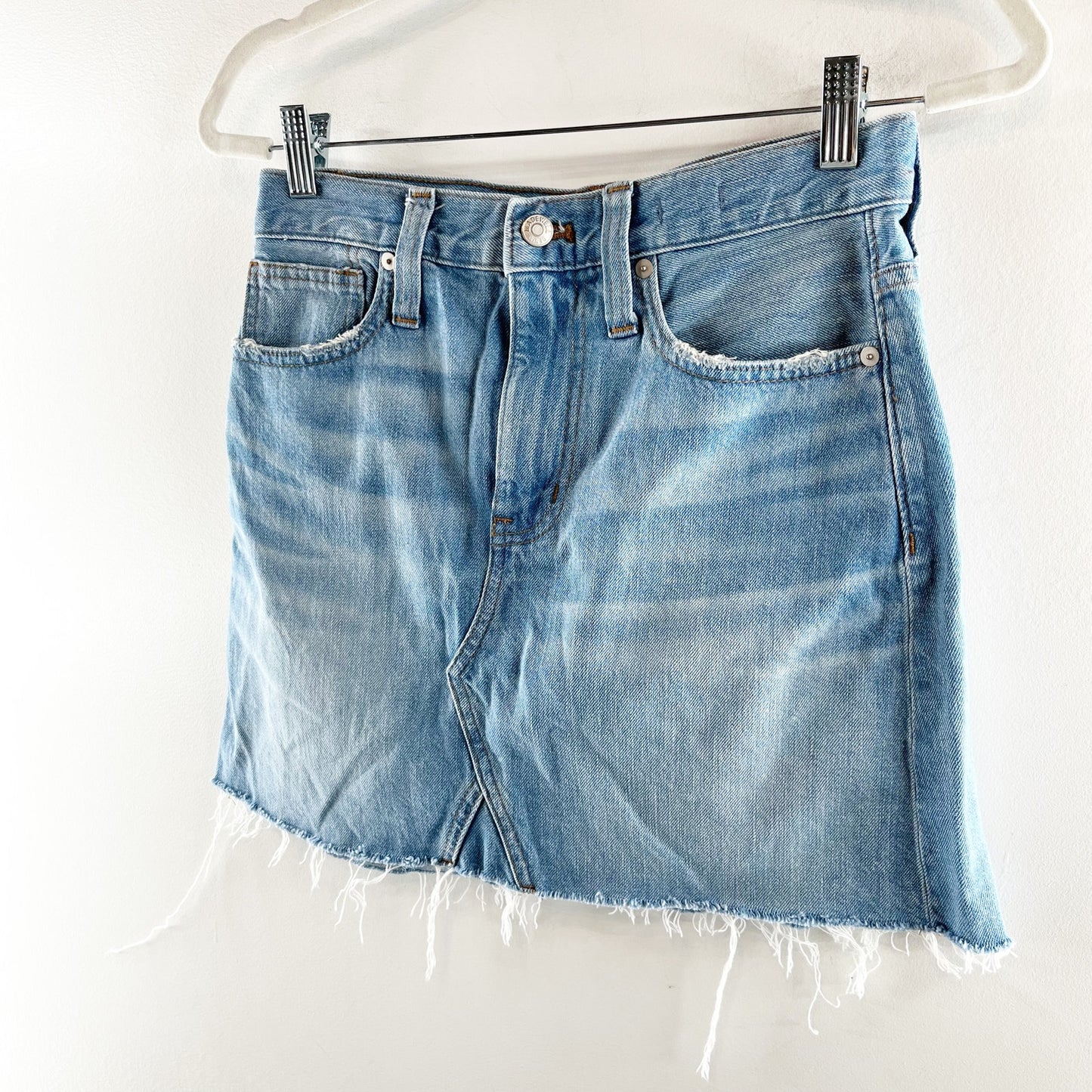 Madewell Rigid Denim A-Line Mini Skirt Raw Hem Blue 25 / 0