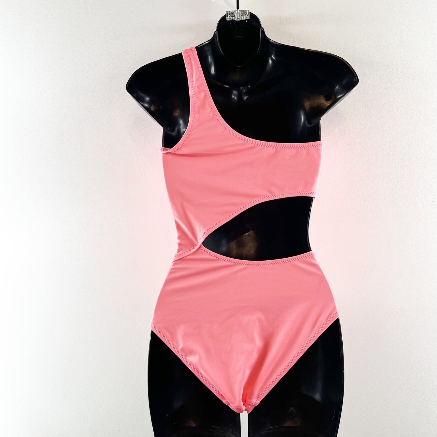 Solid & Striped Claudia One Shoulder Cutout One Piece Swimsuit Coral Pink Small
