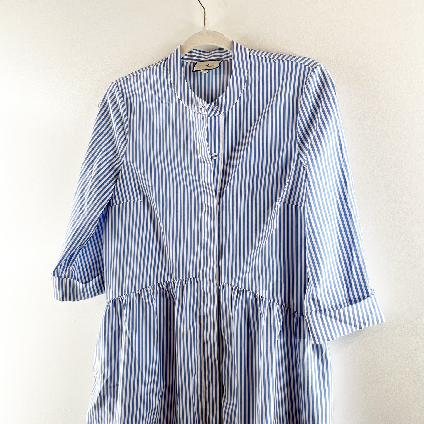 Tuckernuck Striped 3/4 Sleeve Royal Shirt Mini Dress Blue XS