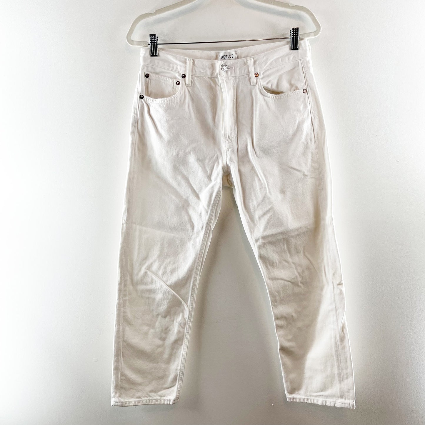 Agolde Parker High Rise Button Fly Crop Straight Leg Jeans White 27 / 4