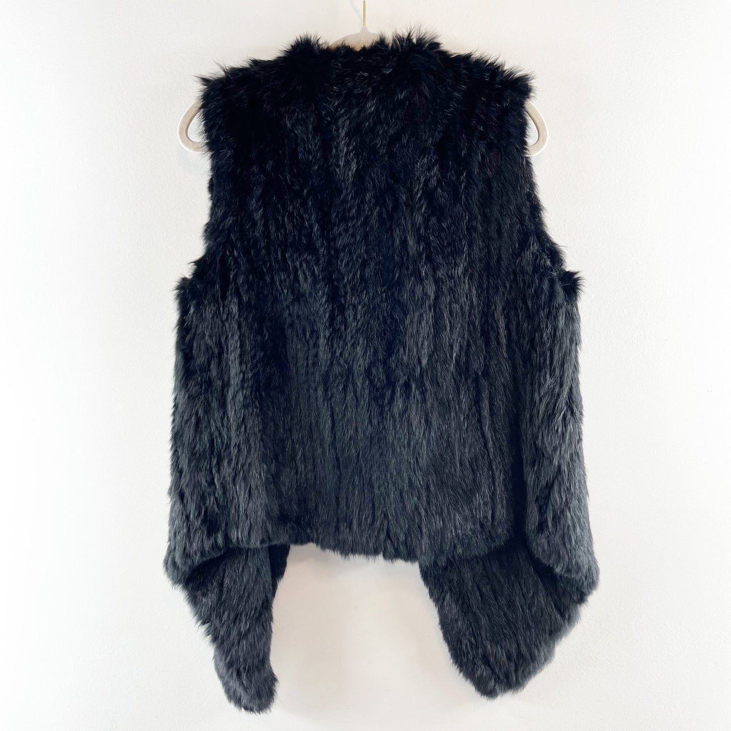 Joie Andoni Sleeveless Draped Open Front Rabbit Fur Vest Black Small