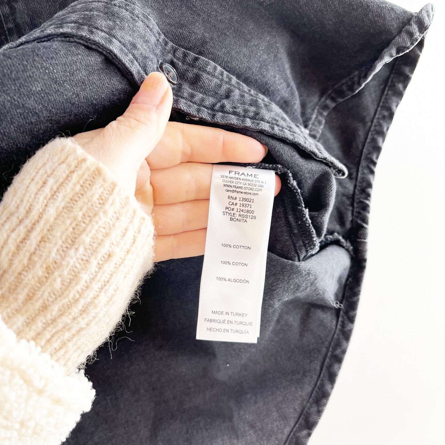 Frame Rosette Puff Elbow Sleeve Collared Denim Button Down Shirt Black Small