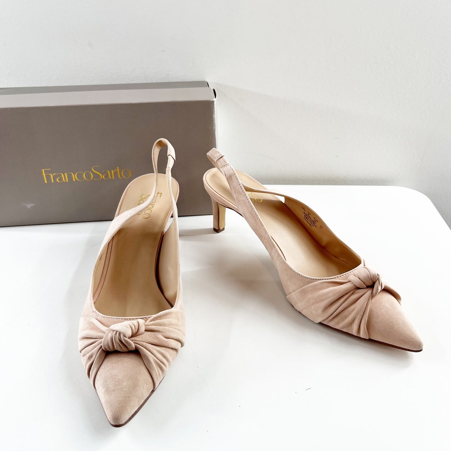 Franco Sarto Dayanara Suede Pointed Toe Slingback Kitten Heels Peach Pink 10
