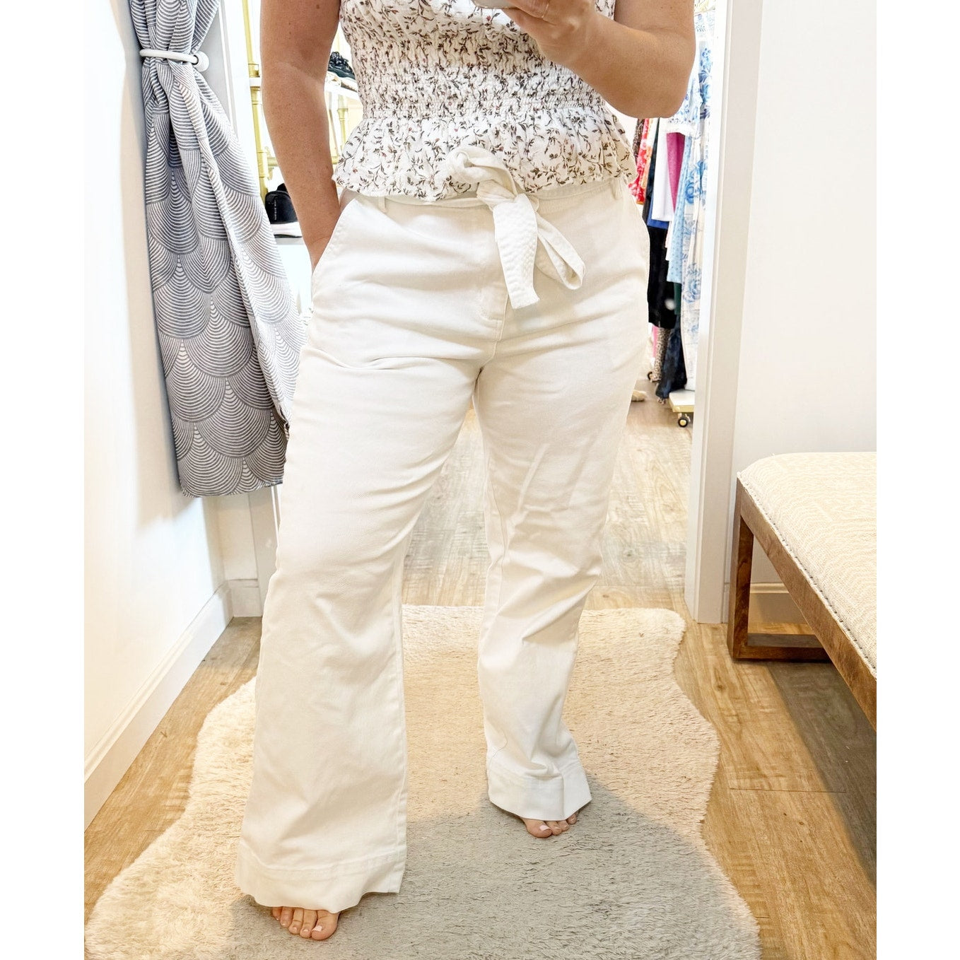A New Day High Rise Wide Leg Belted Trouser Pants White 16