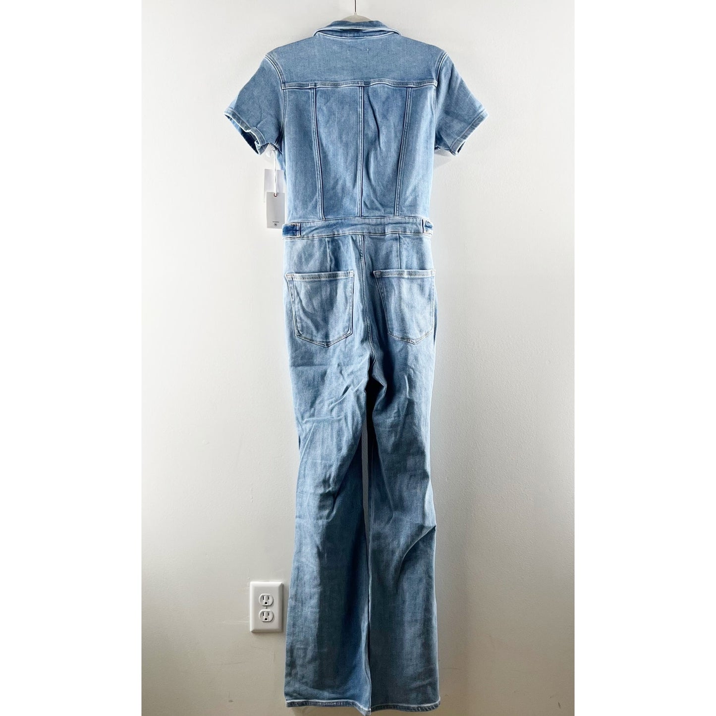 Good American Fit For Success Short Sleeve Bootcut Denim Jumpsuit Blue L
