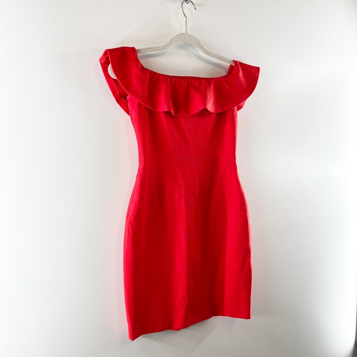 Babaton by Aritzia Emry Off The Shoulder Ruffle Trim Bodycon Mini Dress Red US 4