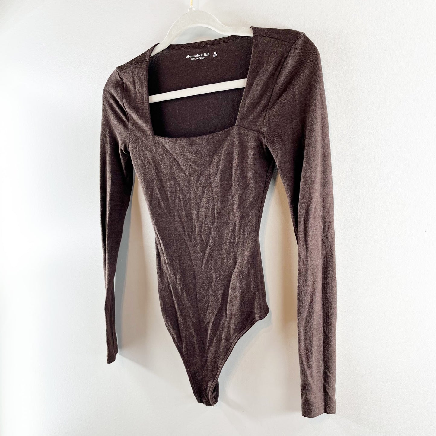 Abercrombie Square Neck Cozy Long Sleeve Bodysuit Top Brown XS