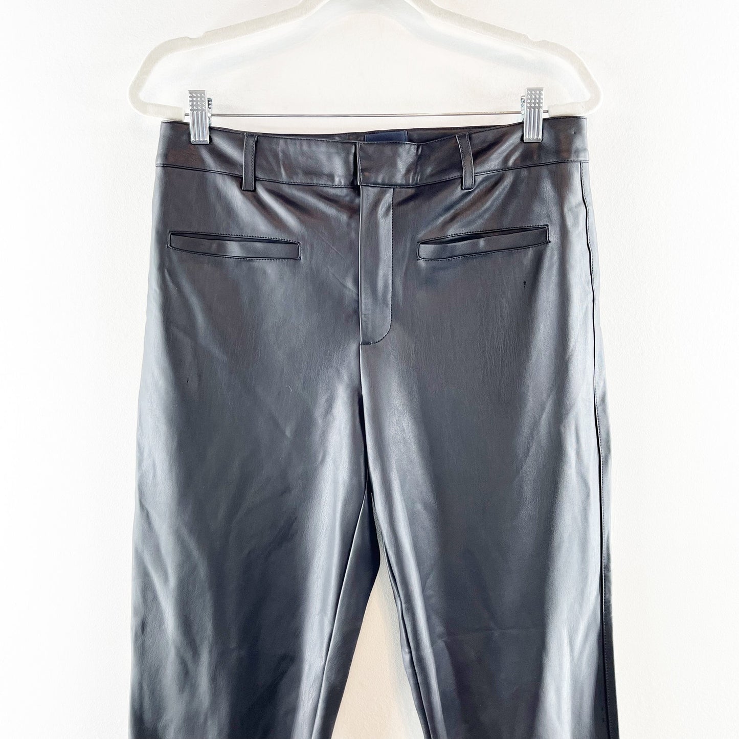 Maeve Anthropologie High Rise Straight Leg Faux Leather Pants Black 10 Tall