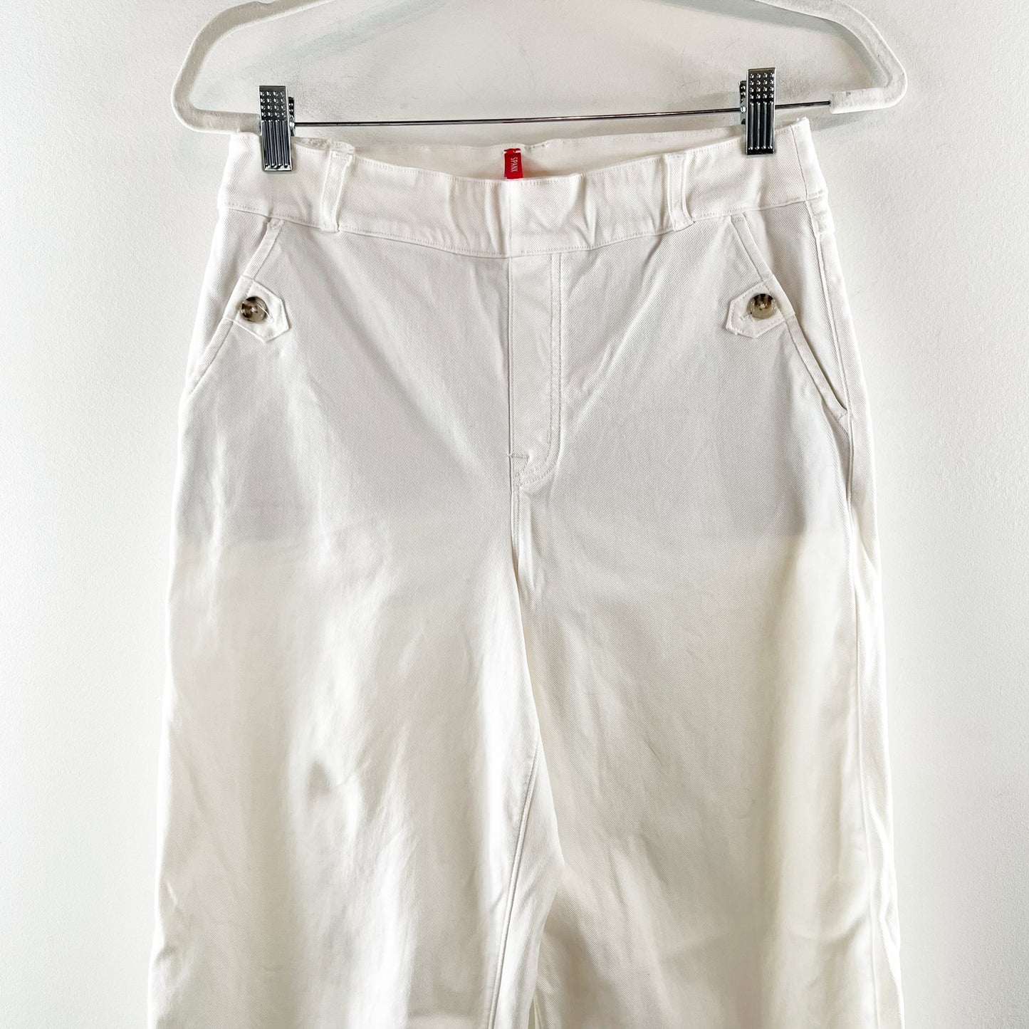 Spanx High Rise Cropped Twill Wide Leg Pants Trousers White Large