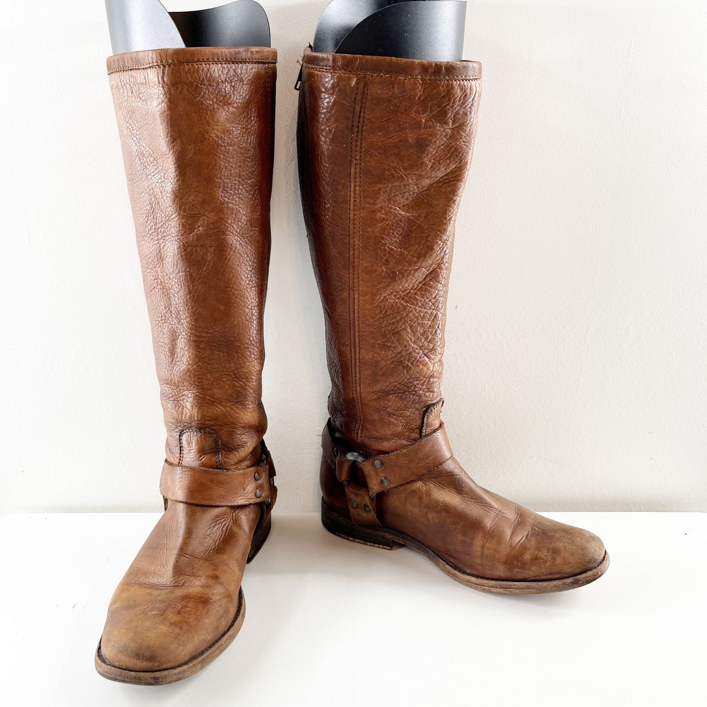 FRYE Phillip Knee High Leather Harness Equestrian Riding Boots Brown 7