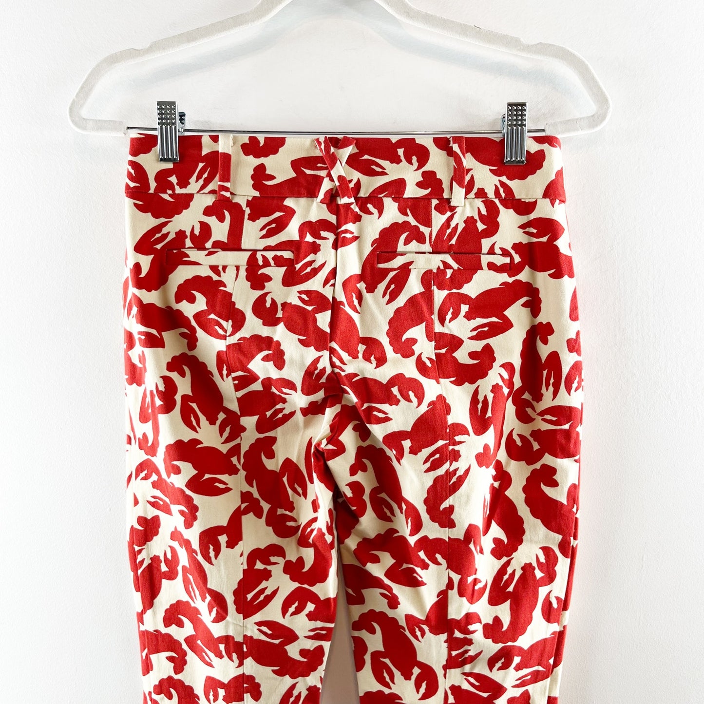 Anthropologie The Essential Slim Cropped Trouser Pants Lobster Print Red 0