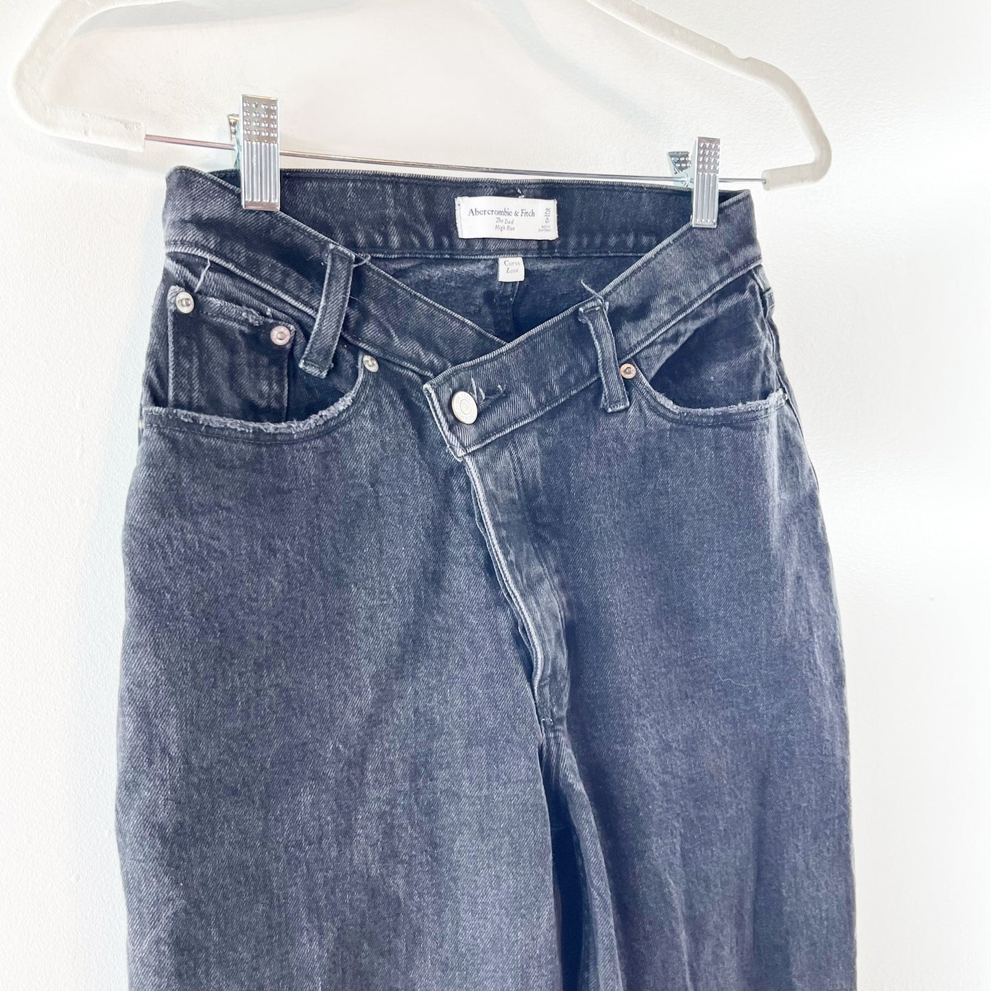 Abercrombie The Dad Curve Love Crossover Waist High Rise Jeans Black 25 Petite