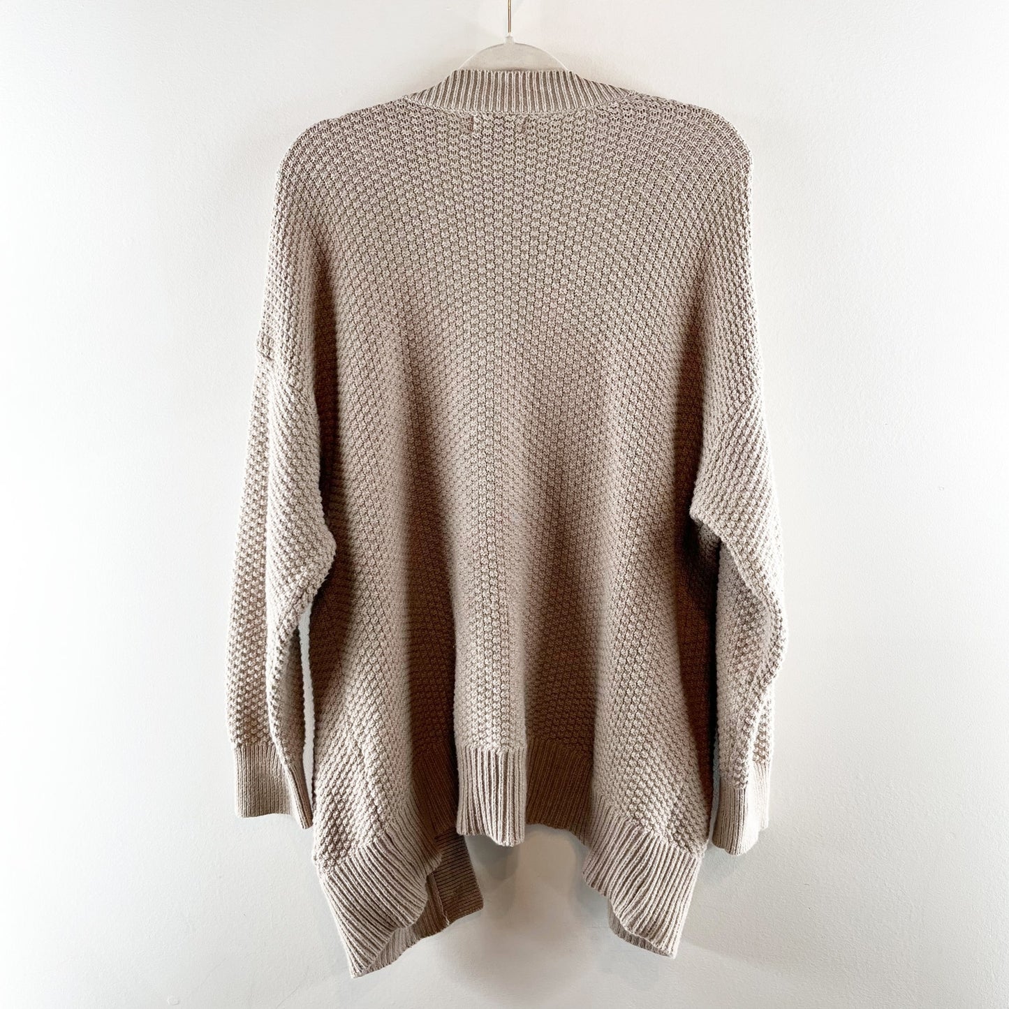 Aerie Oversized Varsity Textured Button Up V Neck Cardigan Sweater Oatmeal Tan M