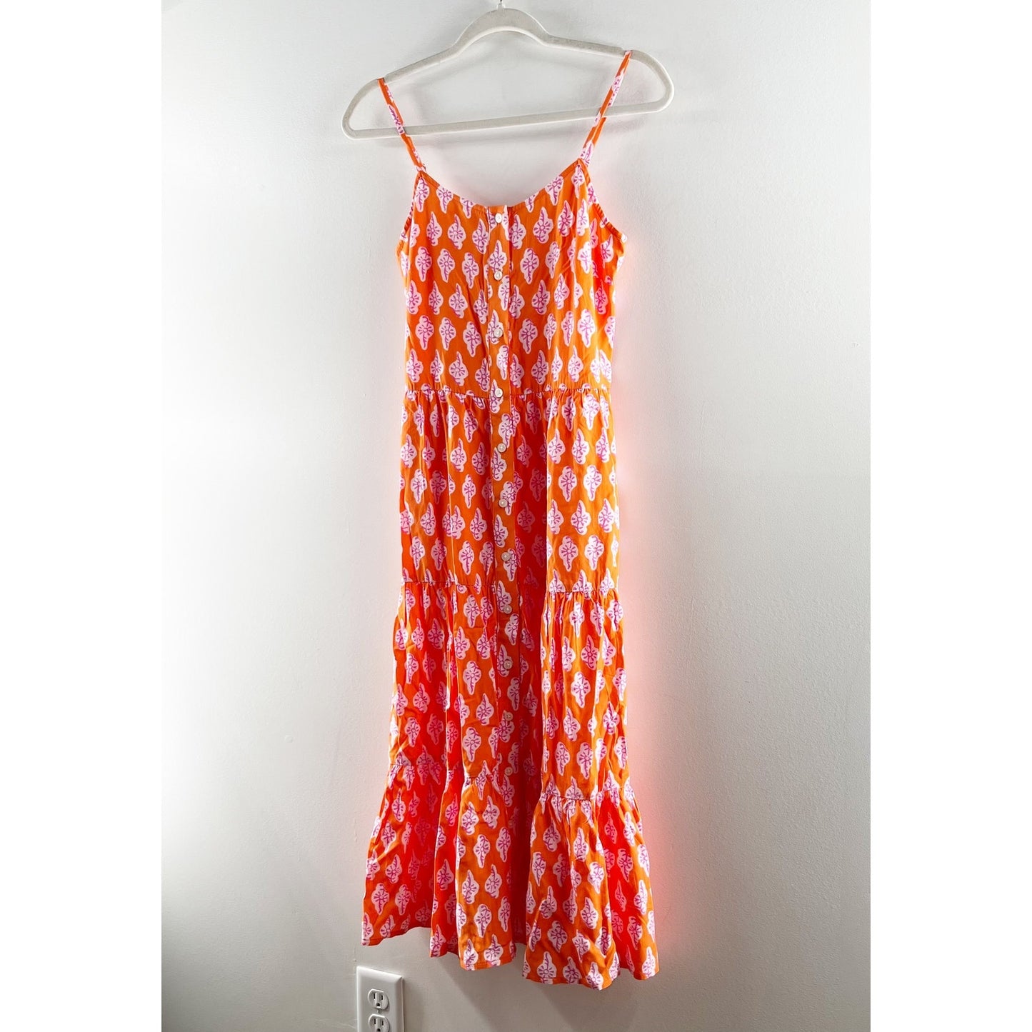 J. Crew Strappy Tiered Midi Sundress in Bold Orange Pink 00