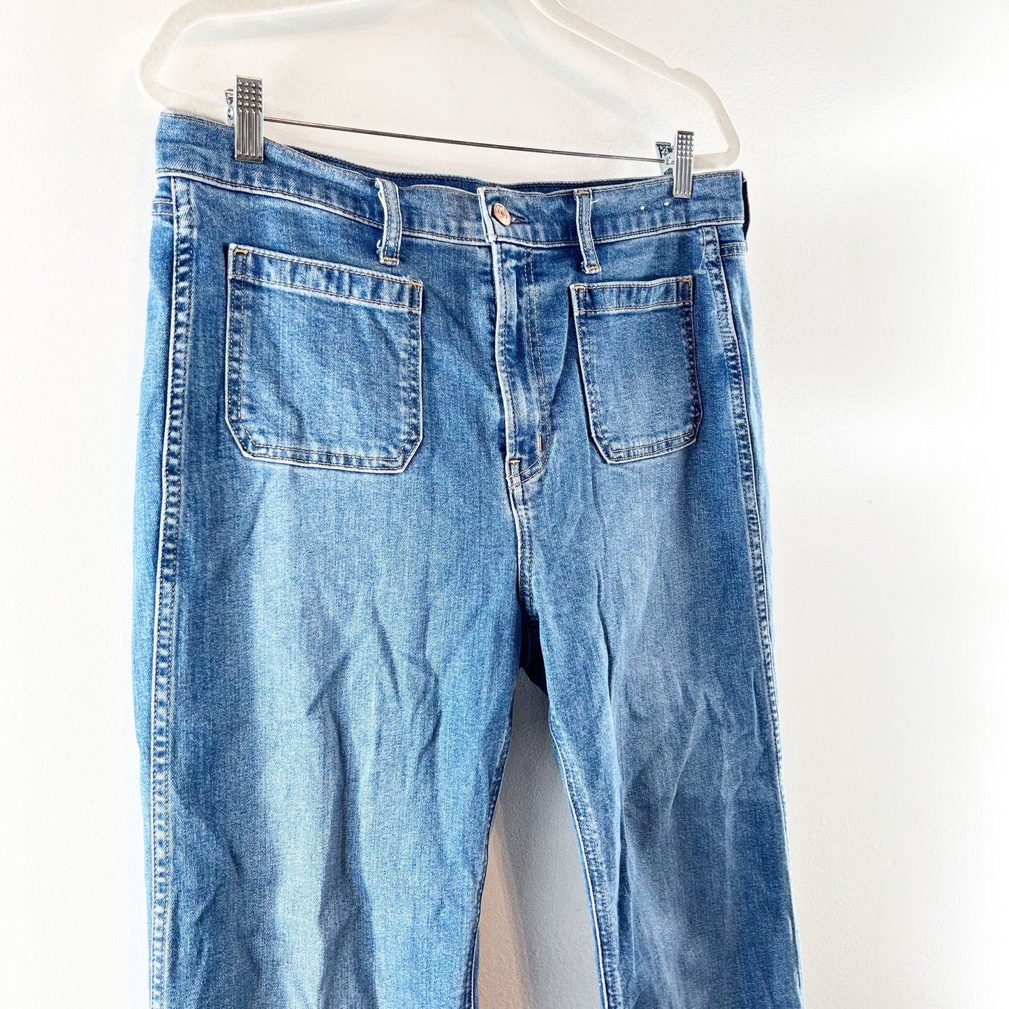 GAP High Rise 70's Flare Patch Pocket Jeans Blue 14 Petite