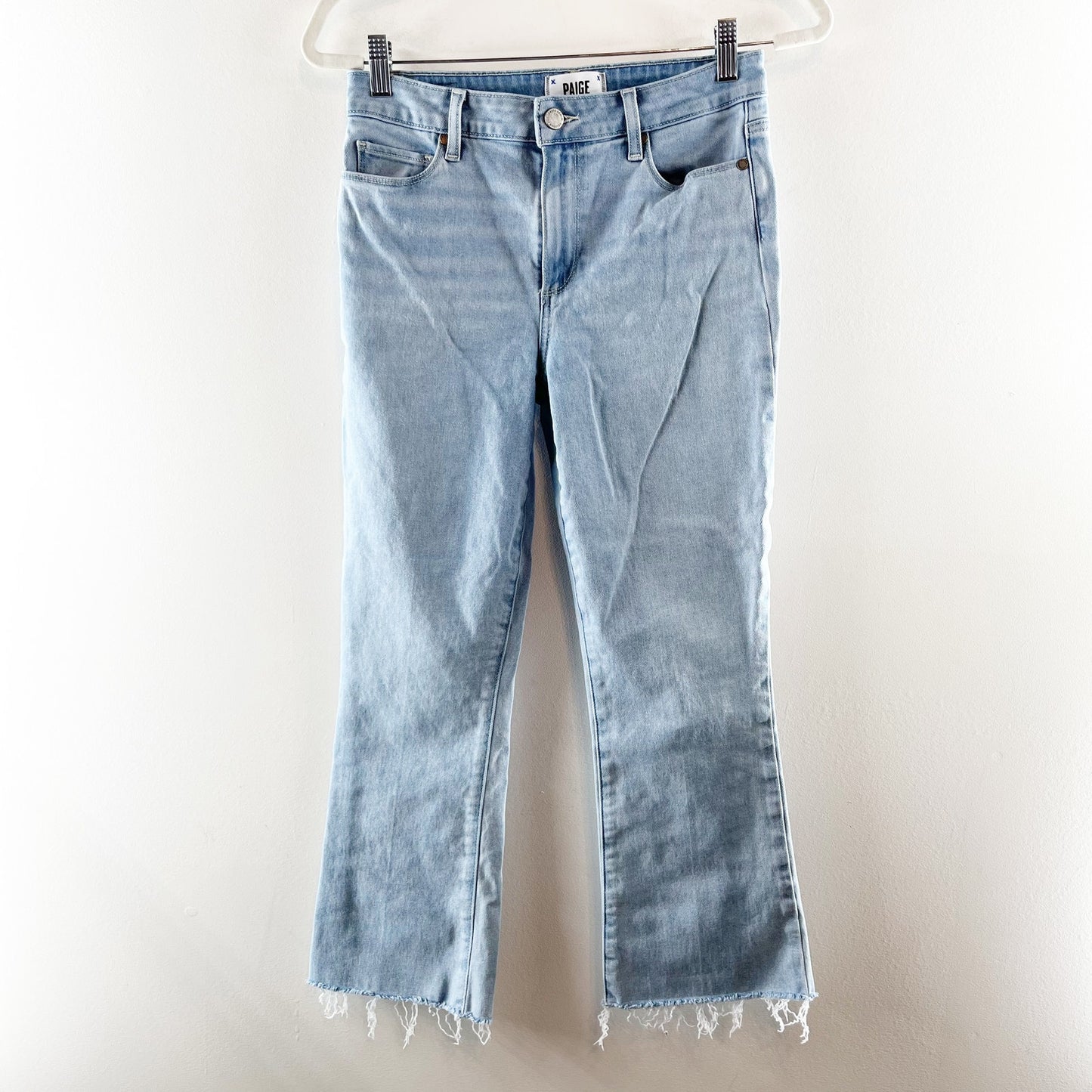 Paige Rory Cotton Blend Denim Frayed Hem Cropped Flare Jeans Blue 28 / 6