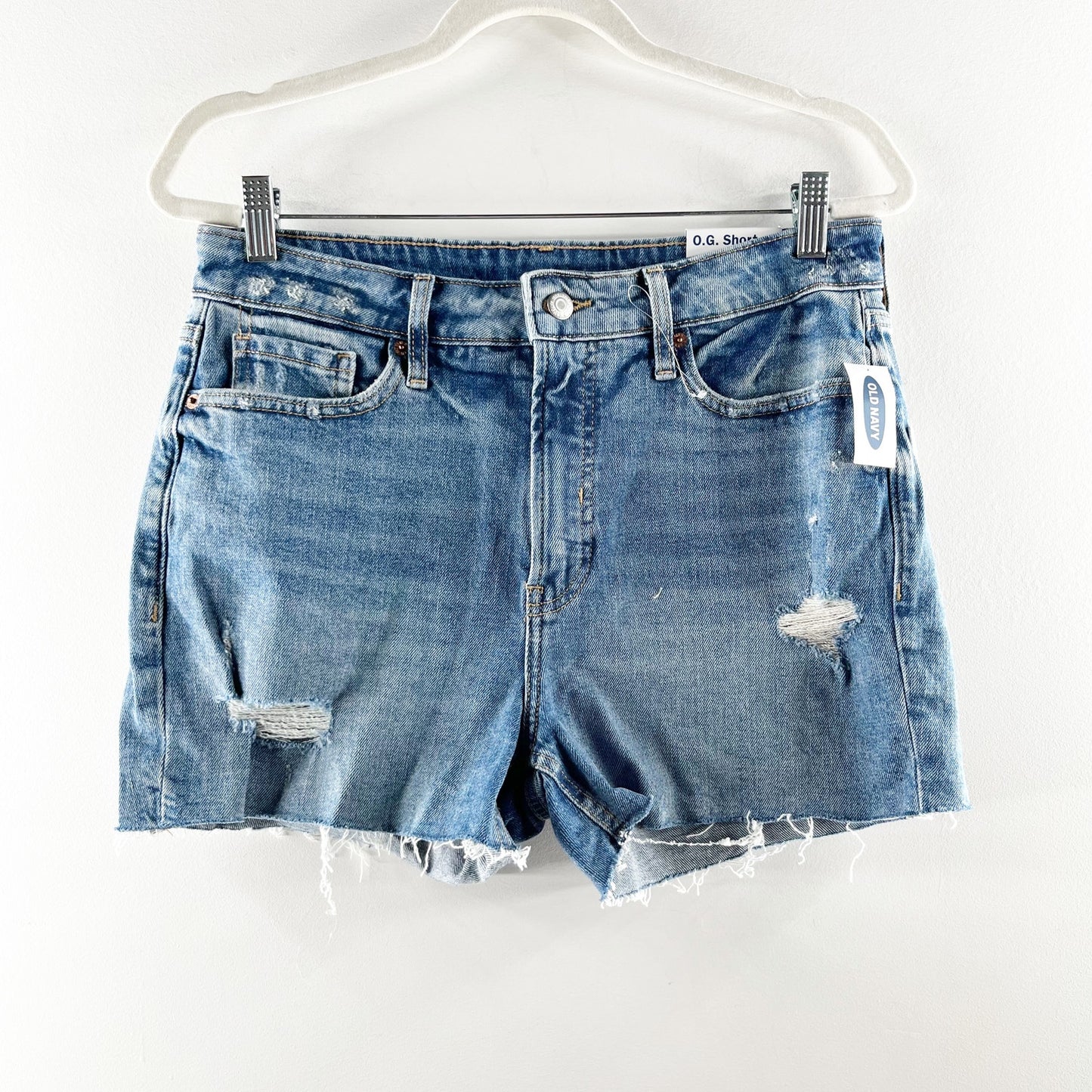 Old Navy High-Rise Distressed O.G. Straight Ripped Cut-Off Jean Shorts Dahlia 10