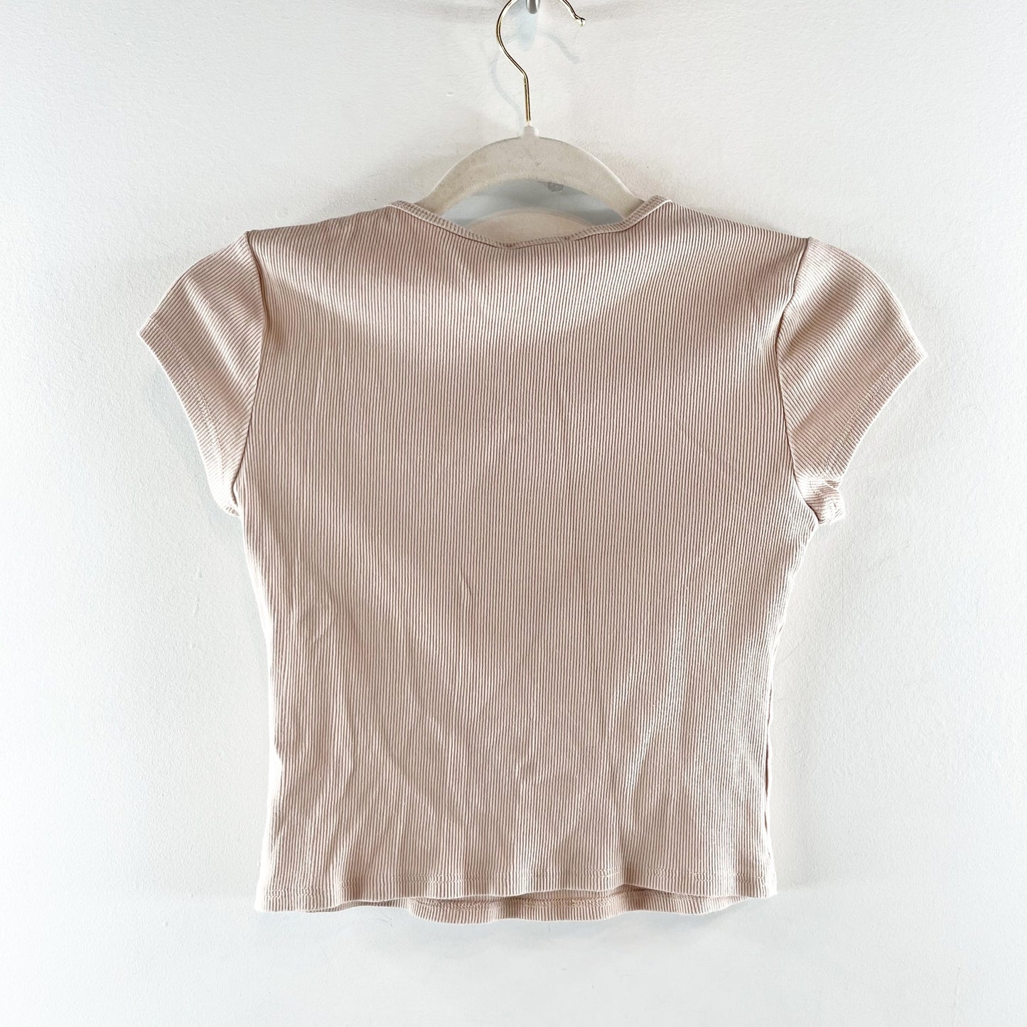 Reformation Ribbed Crewneck Short Sleeve Baby Tee Shirt Tan XS