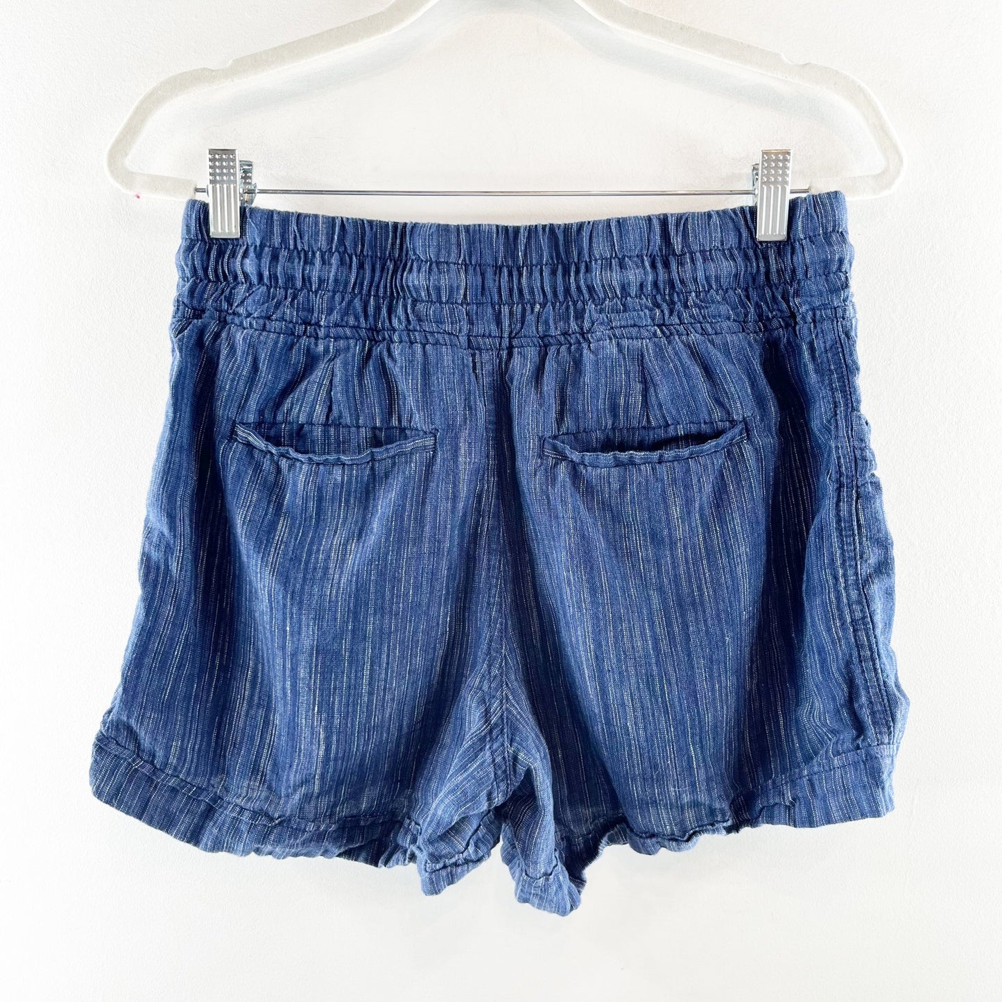 Athleta Cabo Linen Textured Pull On Shorts Blue 6
