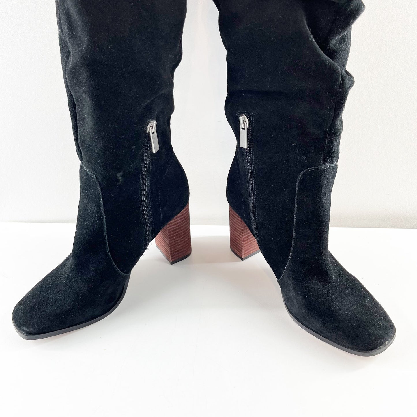 Splendid Gladis Scrunch Knee High Slouch Square Toe Suede Boots Black 8