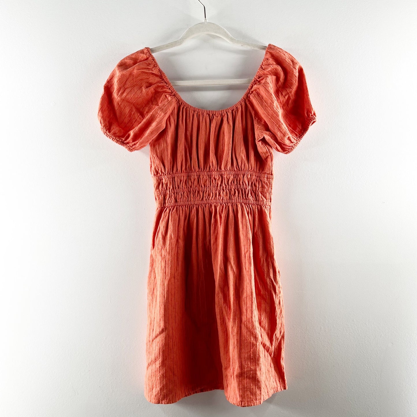 Madewell Dobby Sophia Tie Front Short Sleeve Mini Dress Classic Coral Orange XS