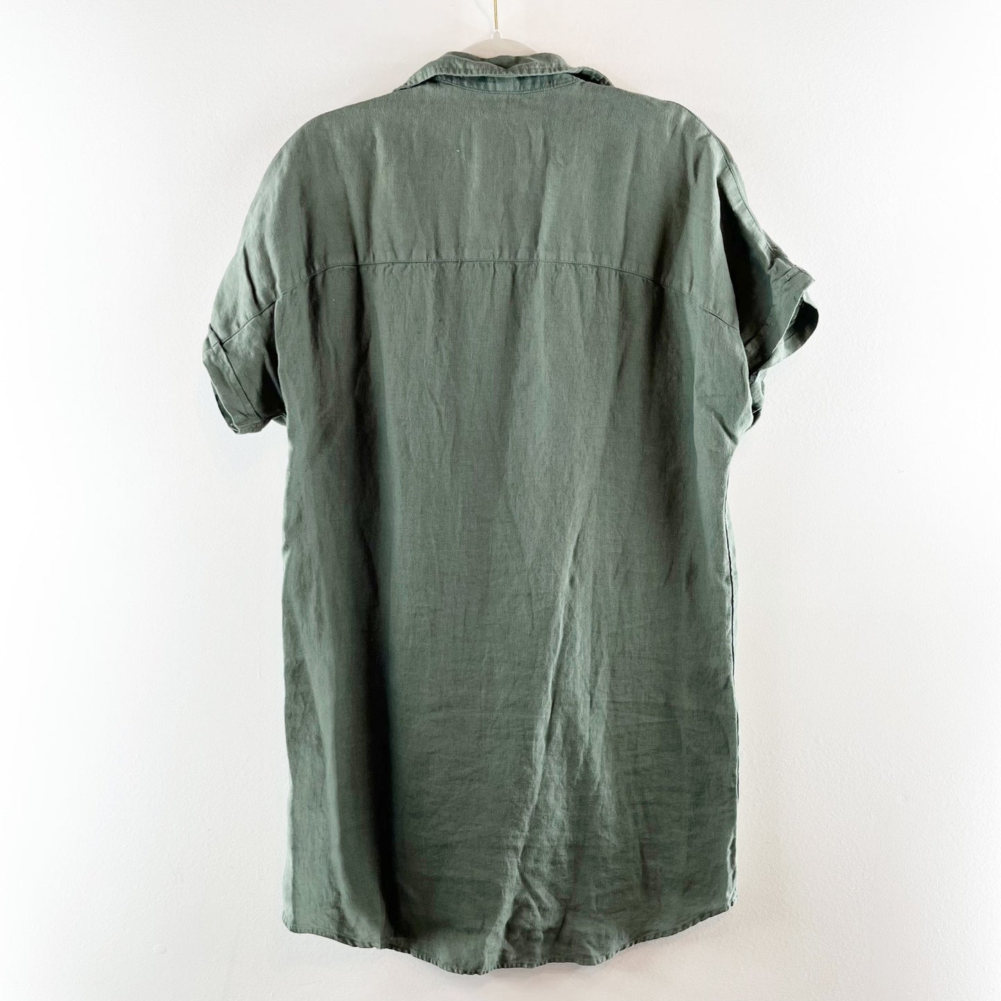 Grayson Linen Short Sleeve Mini Shirt Dress Green 2 / Small