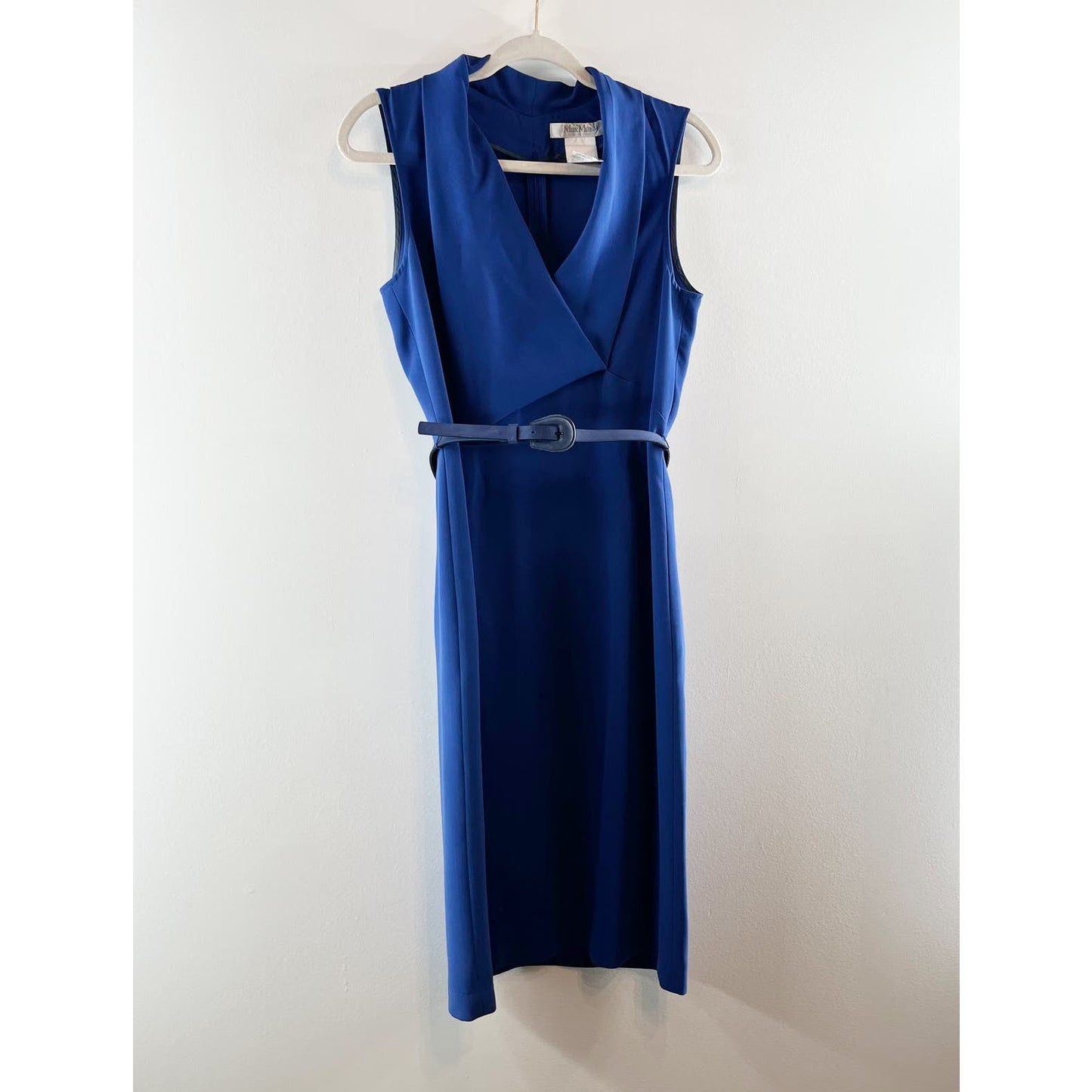 Max Mara Belted Sleeveless Sheath Knee Length Pencil Dress Royal Blue 12