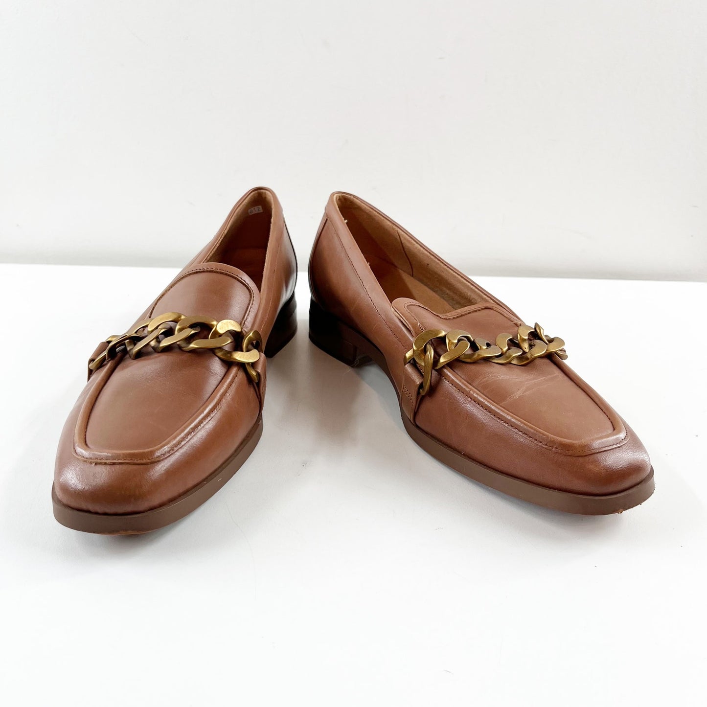 Vionic Mizelle Leather Gold Chain Loafer Shoes Brown 9.5