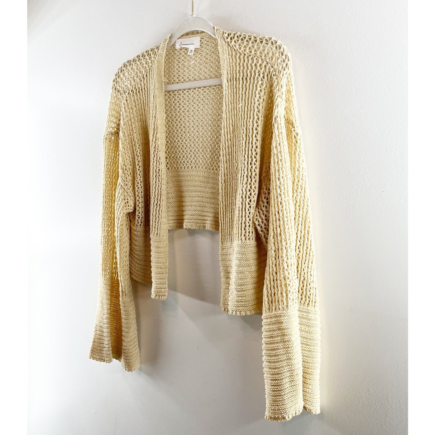 By Anthropologie Juillet Flare Sleeve Cropped Cardigan Sweater Cream One Size
