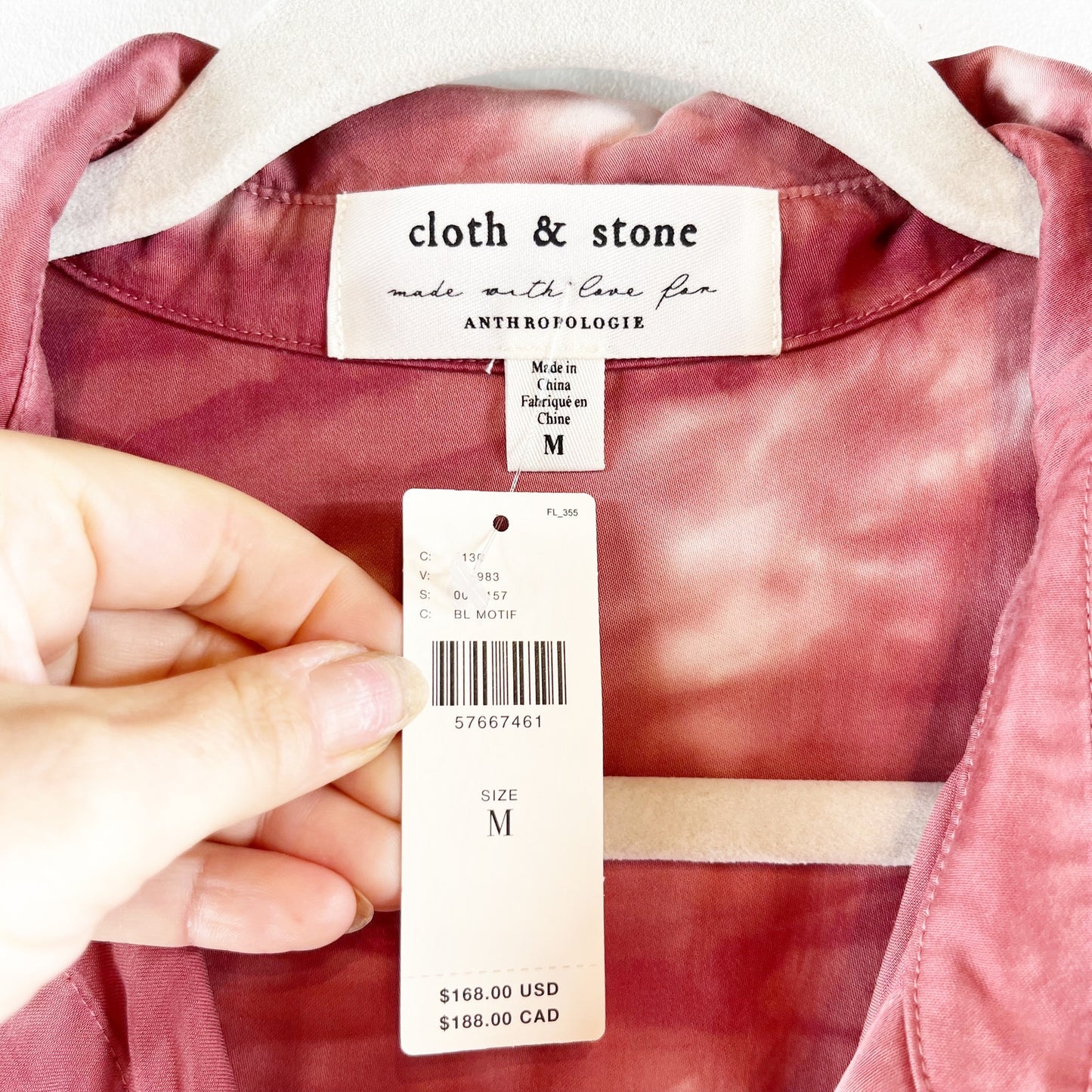 Cloth & Stone Claudia Tie Dye Long Sleeve Maxi Shirtdress Red Blue Medium