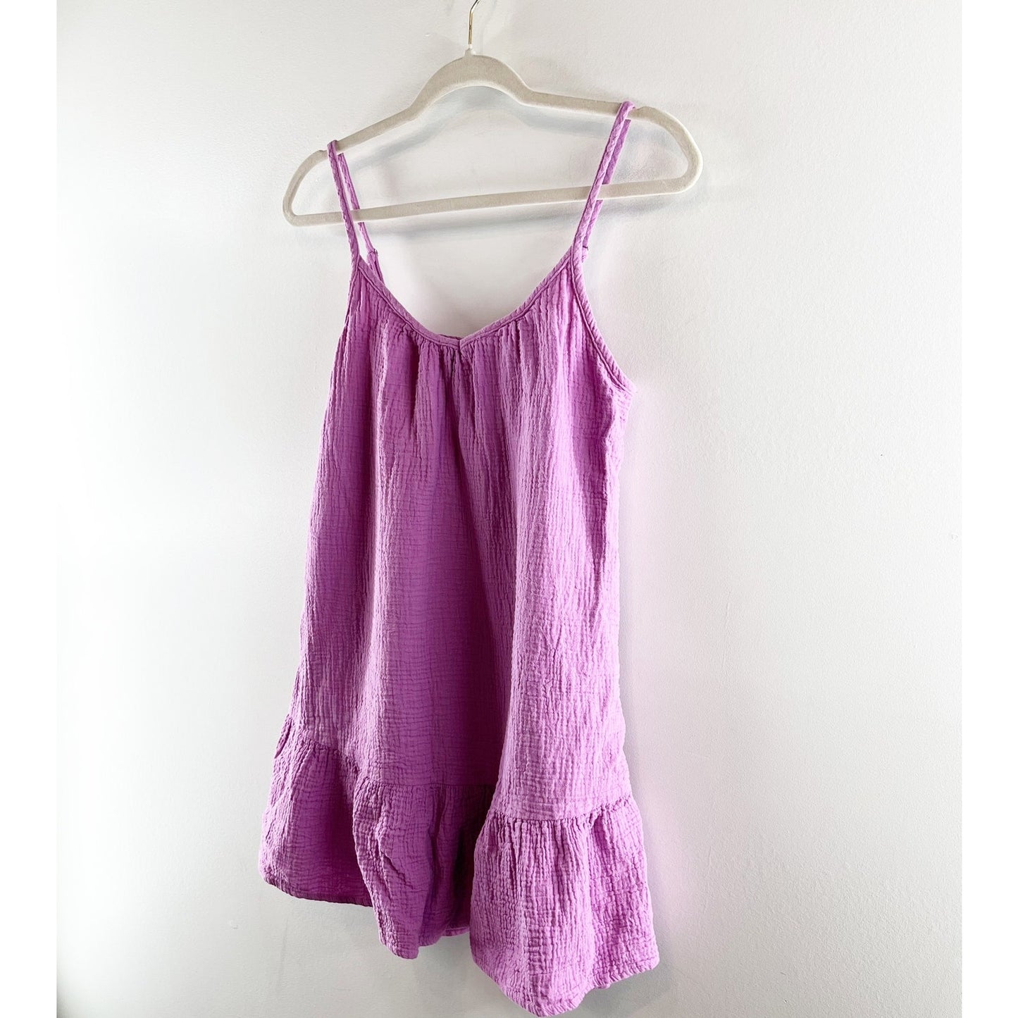 Unchartered Threads Gauze Crinkle Ruffle Hem Mini Dress Purple Small