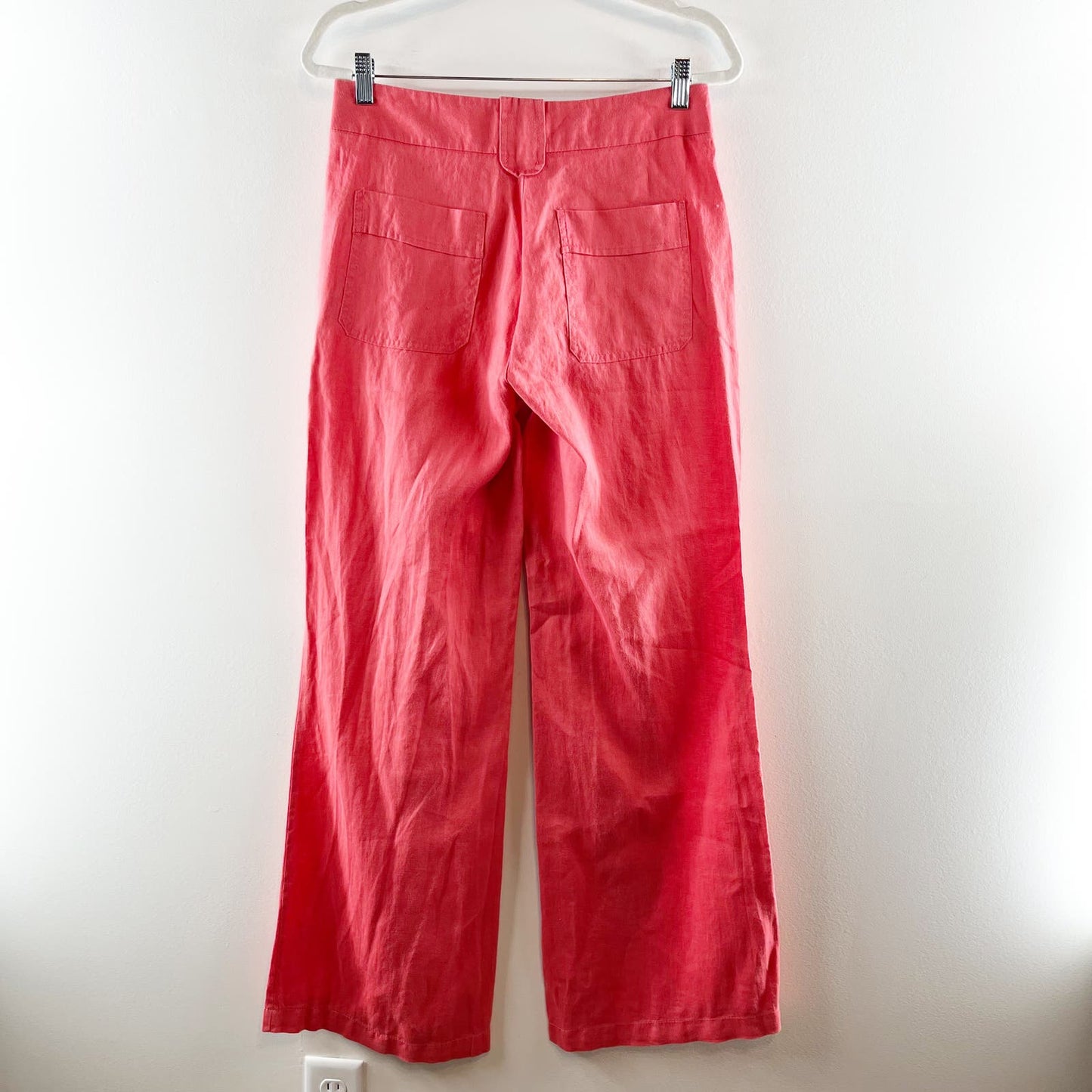 Rinascimento High Rise Linen Wide Leg Trouser Pants Coral Pink Small