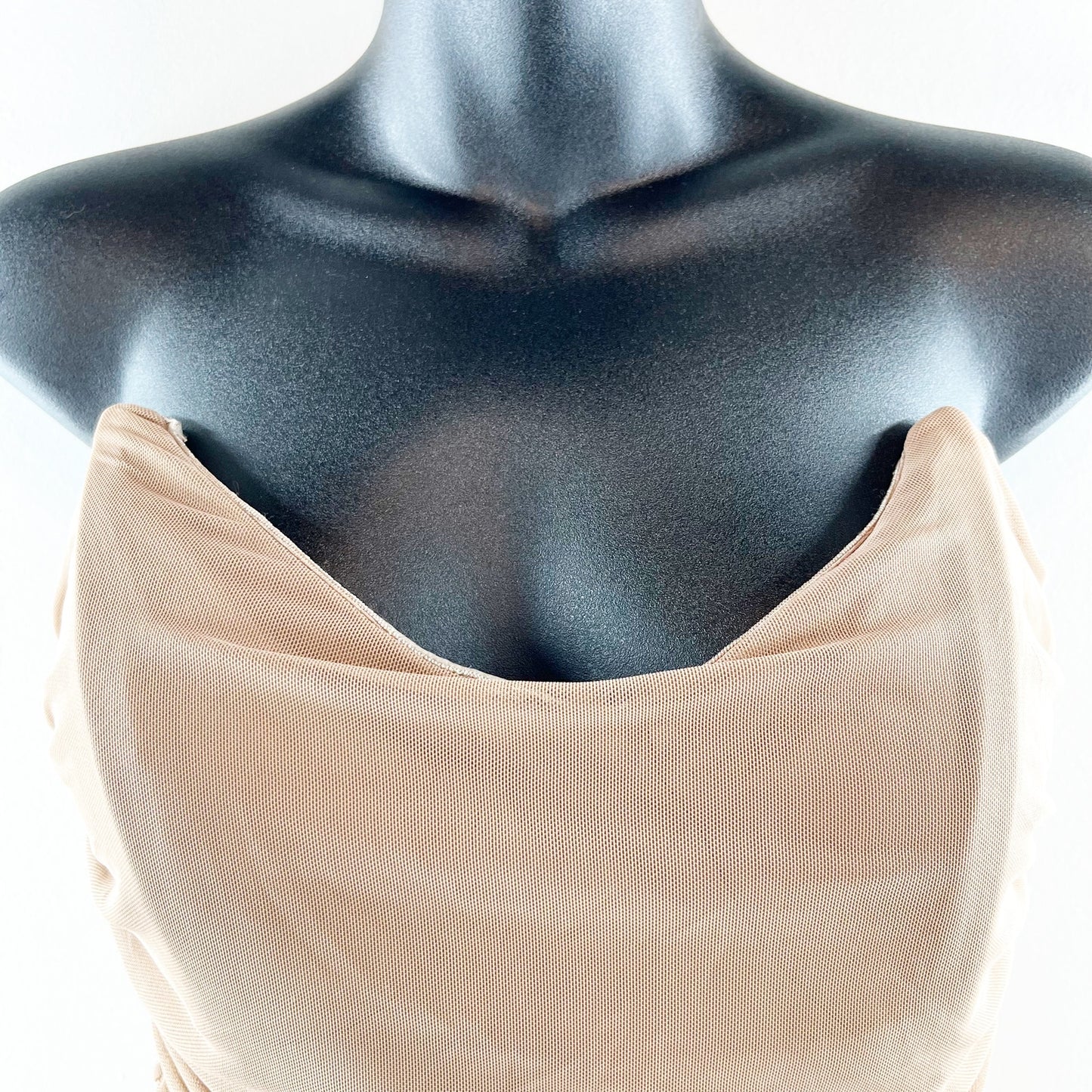 Bobbles & Lace Ruched Sweetheart Neck Strapless Mini Dress Taupe Brown Medium