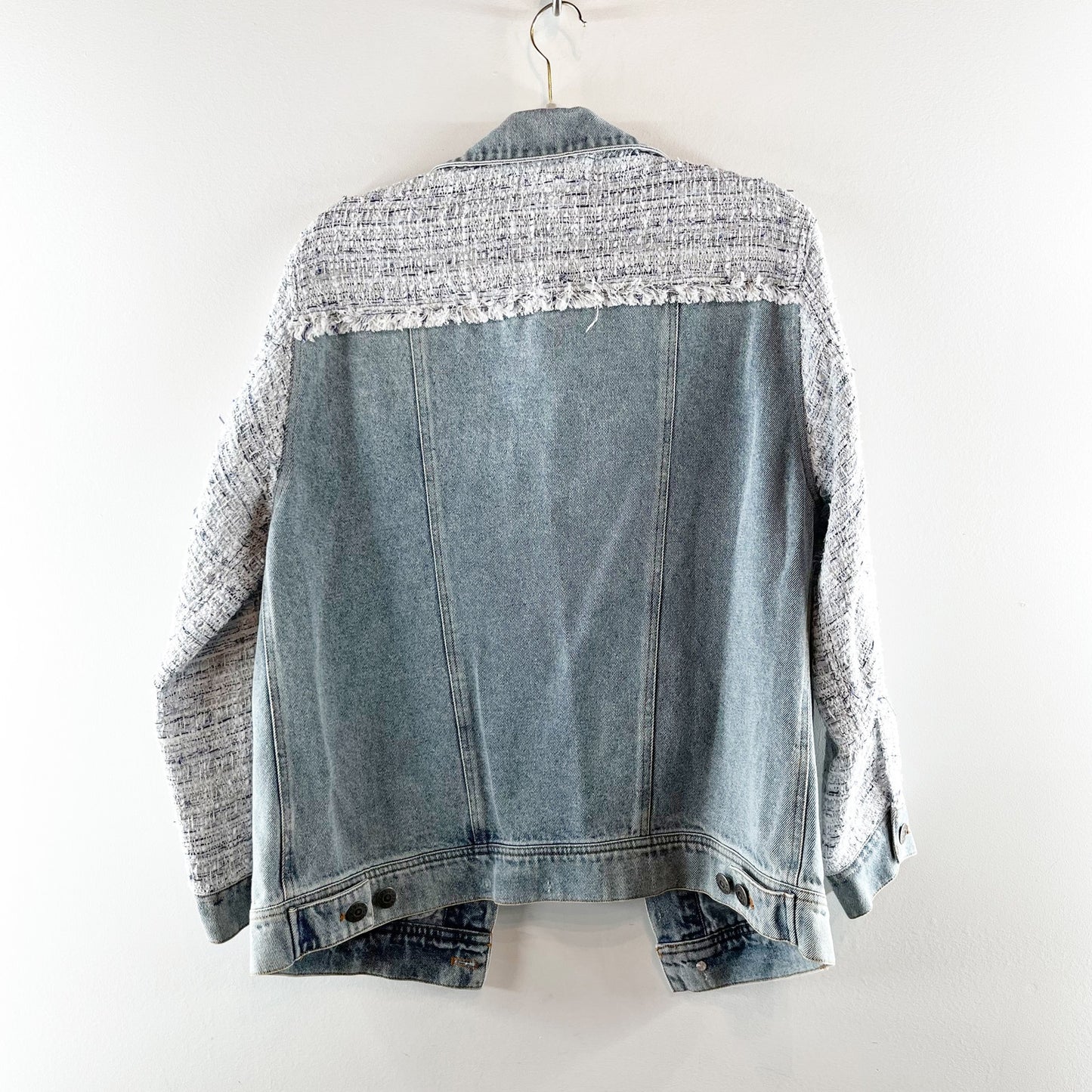 BB Dakota Festival Mixed Media Tweed Denim Jacket Blue Small