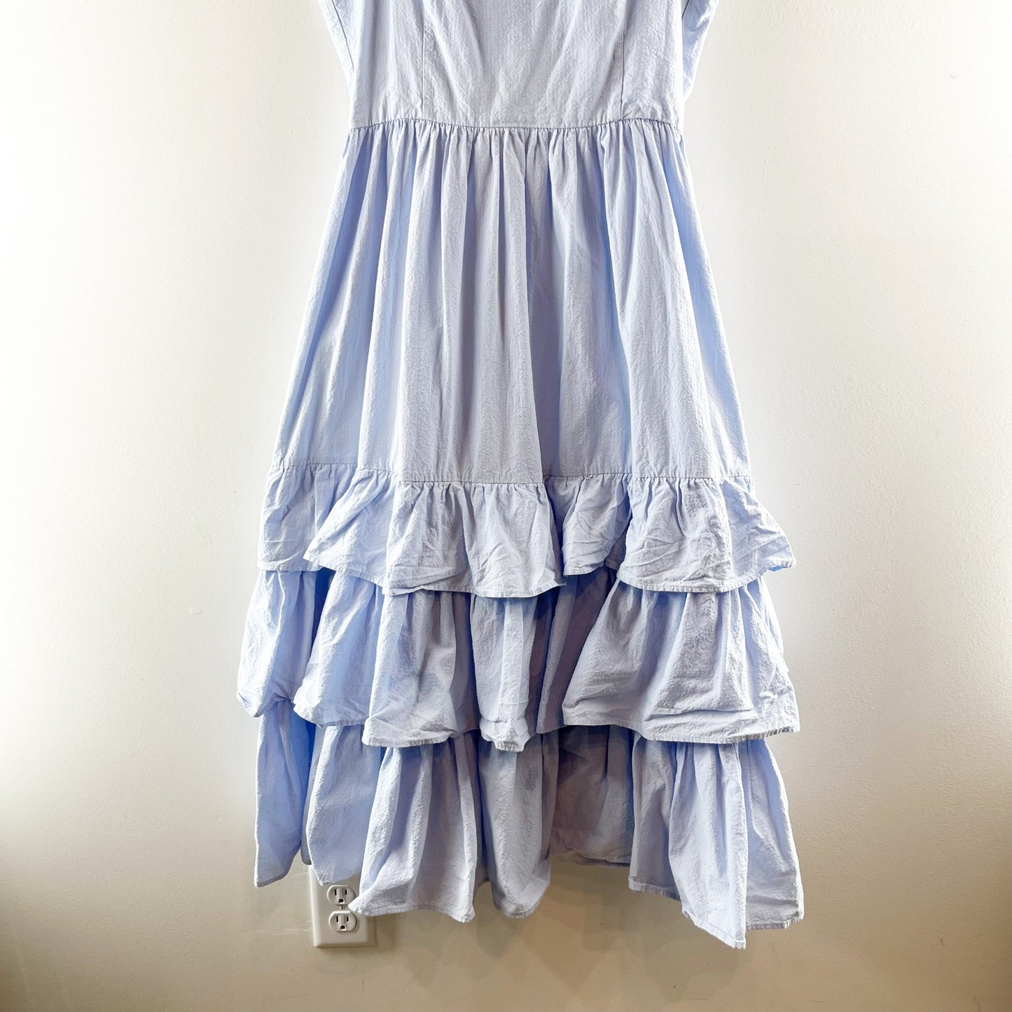 H&M Cotton Poplin Tiered Ruffle Midi Dress Powder Light Blue 10