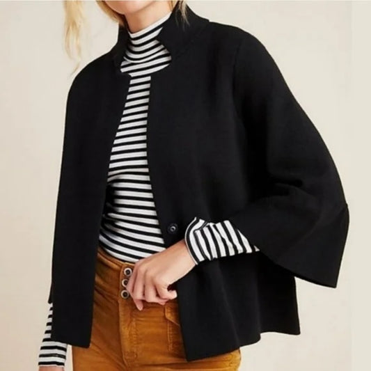 Anthropologie Blaise Soft Bell Sleeve Cardigan Jacket Black Medium