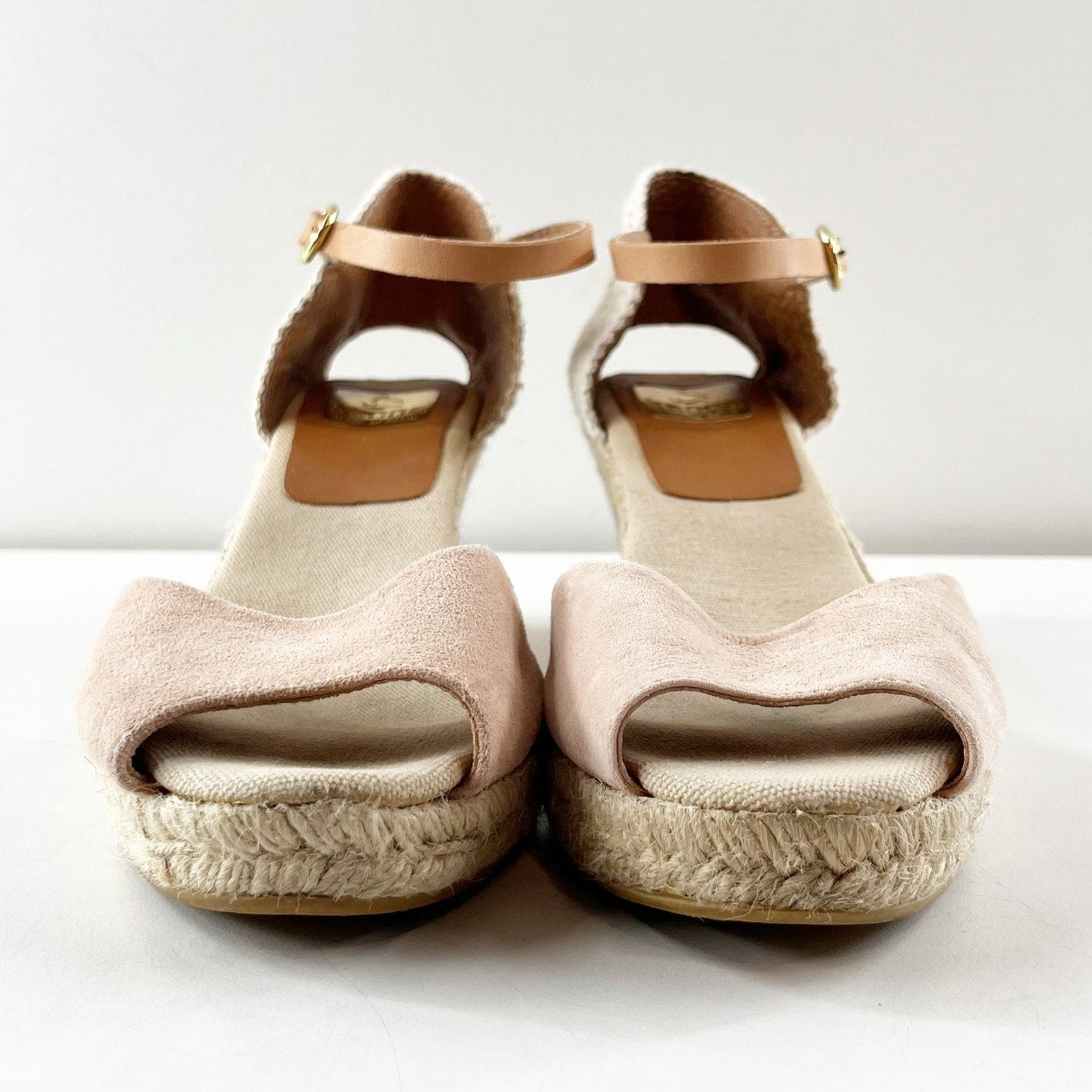 Kanna by Anthropologie Suede Platform Espadrille Wedge Sandals Beige 40