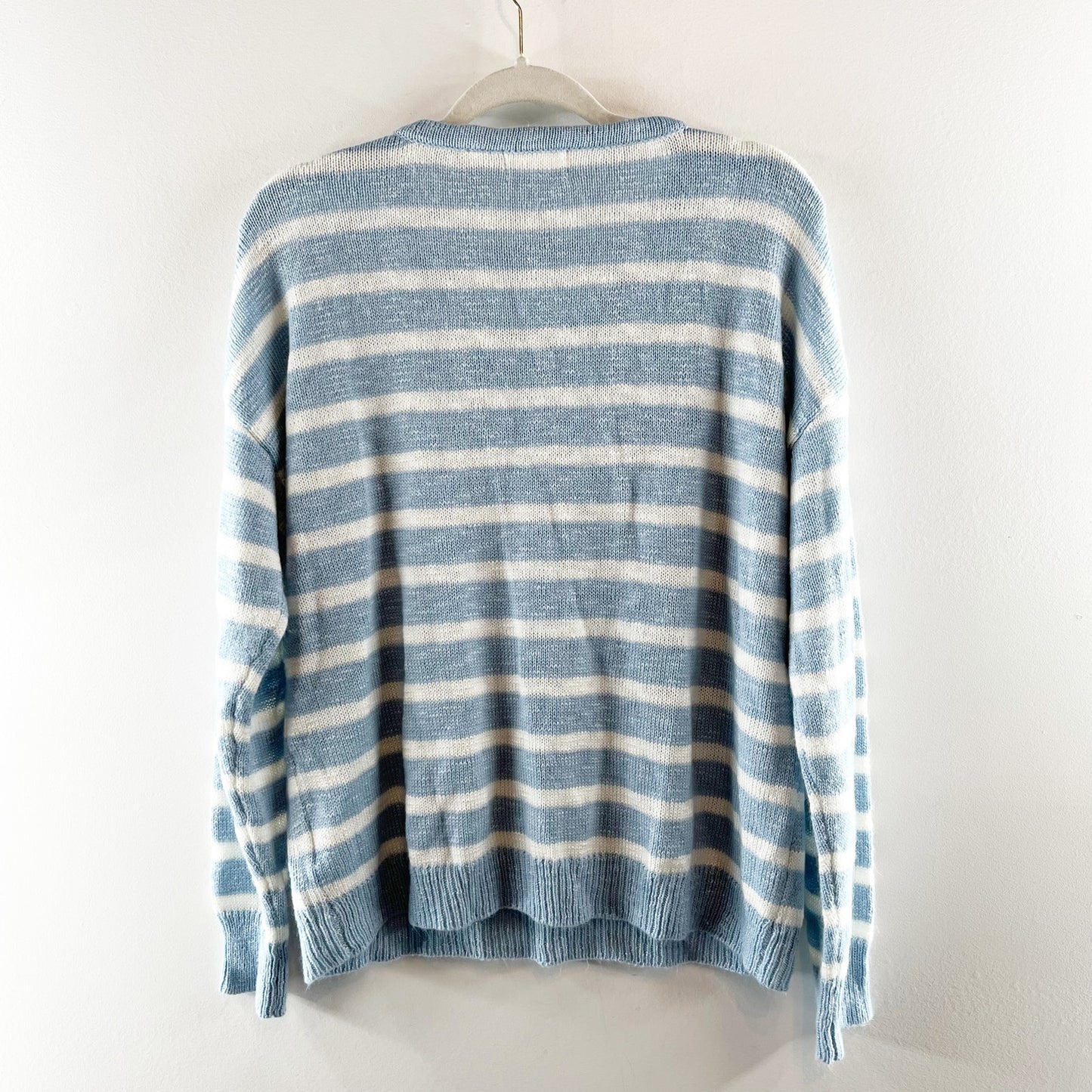 Mia & Tess Striped Crewneck Long Sleeve Embroidered Beach Sweater Blue XL