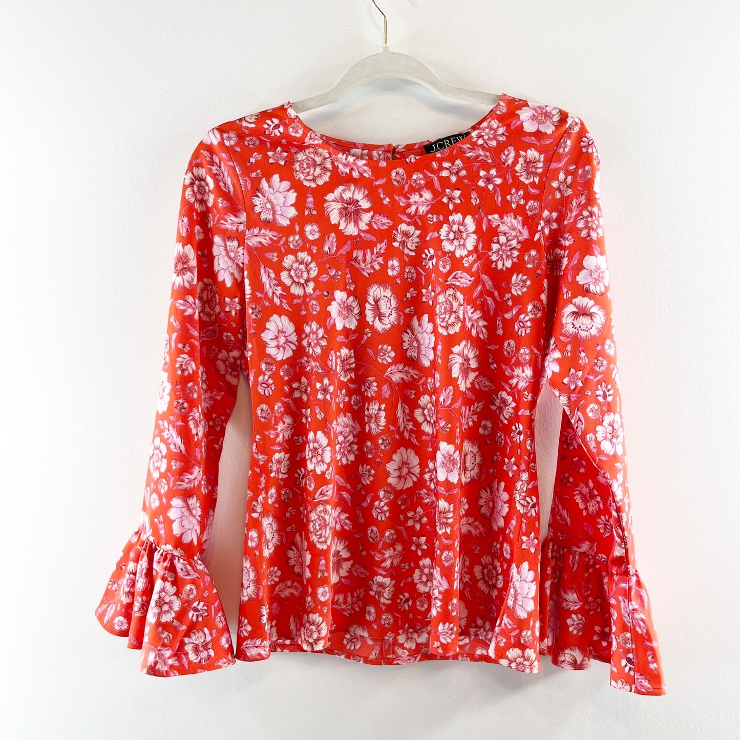 J. Crew Winter Garden Floral Blouse Top in Poppy Fields Orange Small