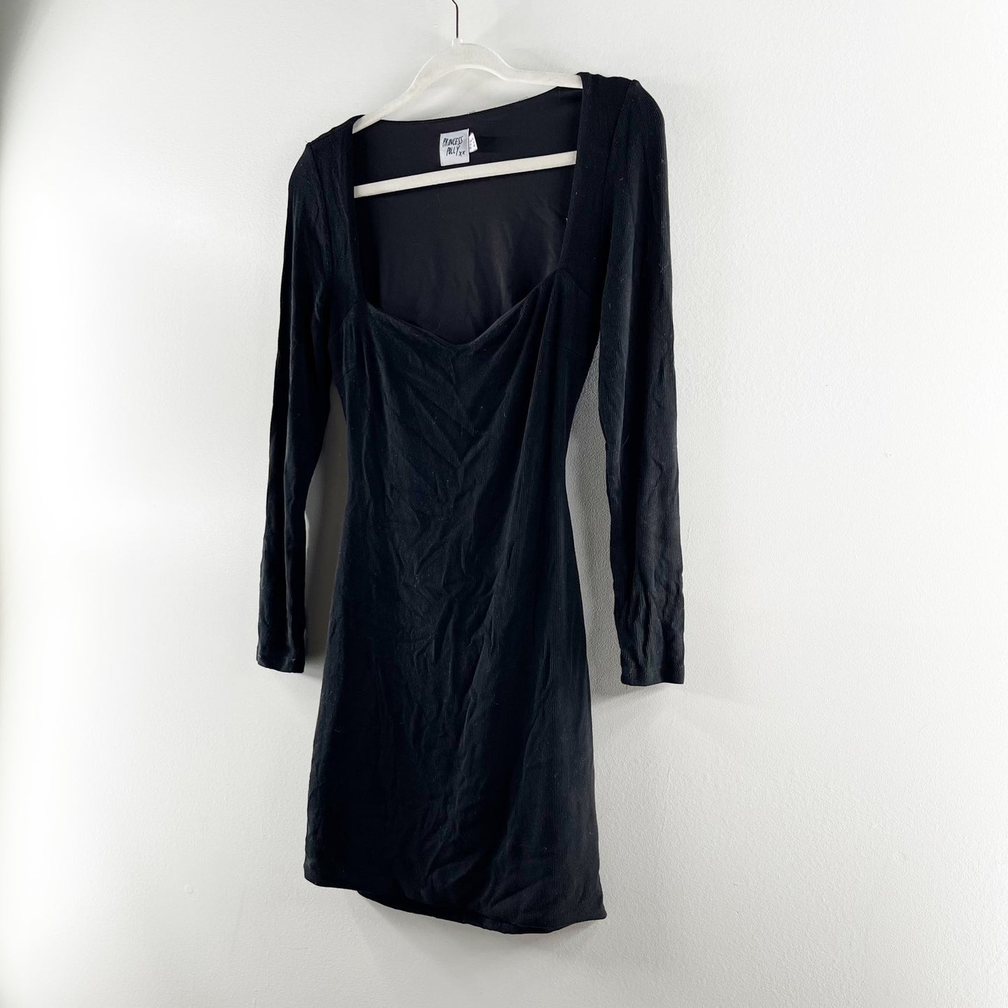 Princess Polly Alana Long Sleeve Open Tie Back Bodycon Mini Dress Black 6