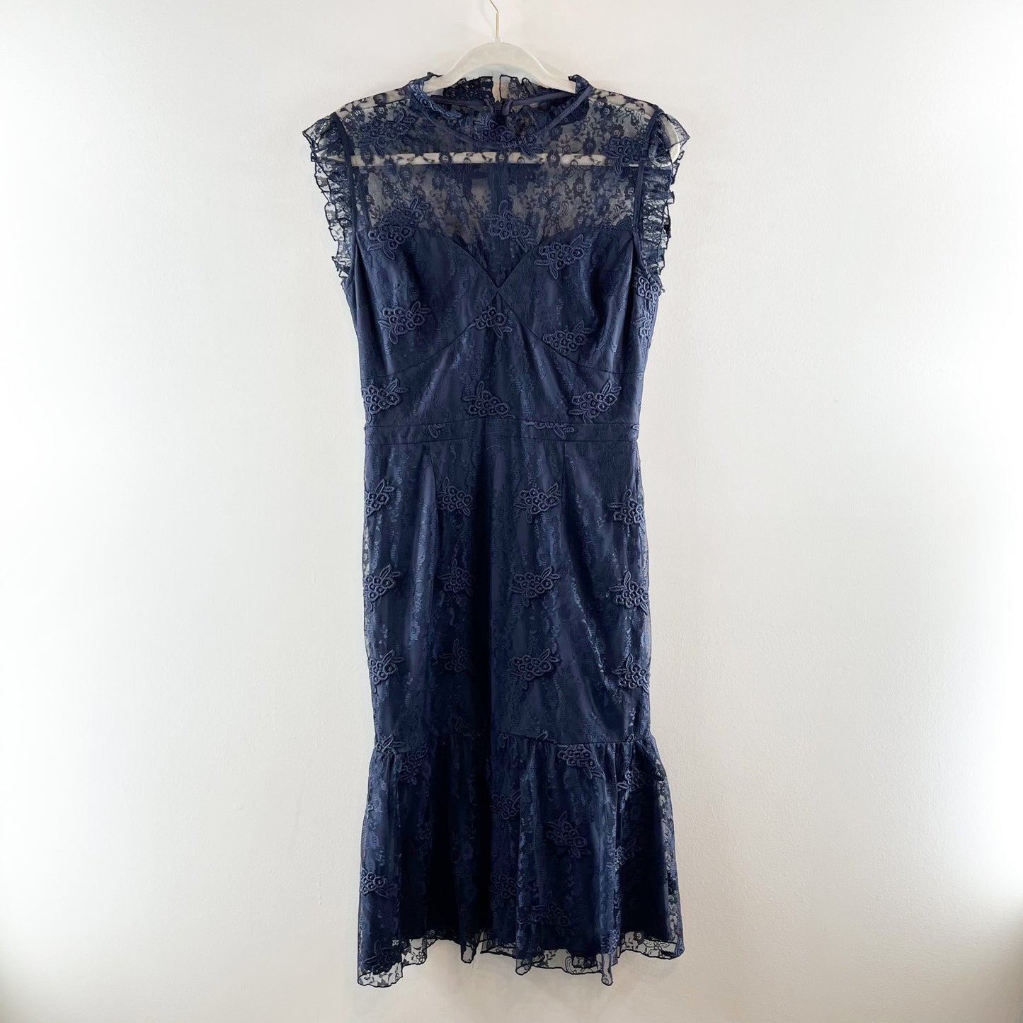 Chelsea 28 Lace High Neck Tiered Sweetheart Neckline Dress Navy Blue 8