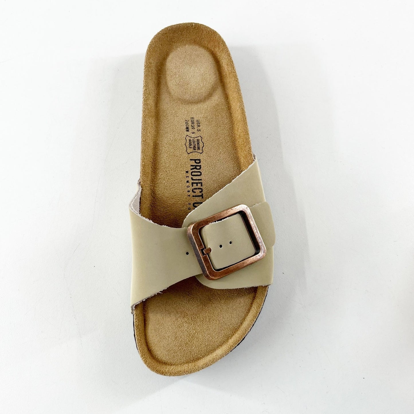 Birkenstock Madrid Big Buckle Nubuck Leather Slide Sandals Sandcastle Tan 8.5