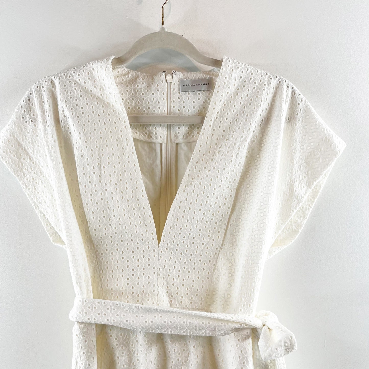 Reecca Vallance Short Sleeve Eyelet Lace Cotton Mini Dress White 0