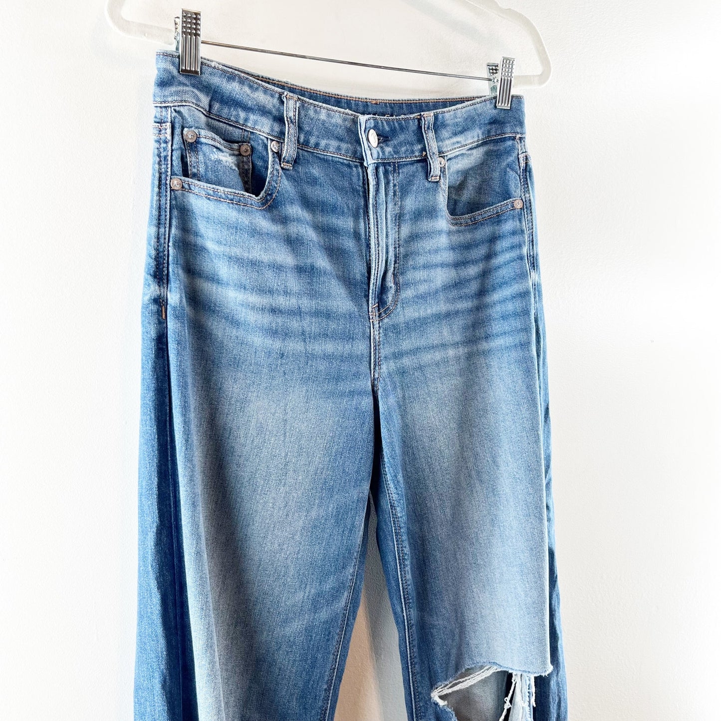 American Eagle Super High Rise Baggy Wide Leg Jeans Blue 4 Long / Tall