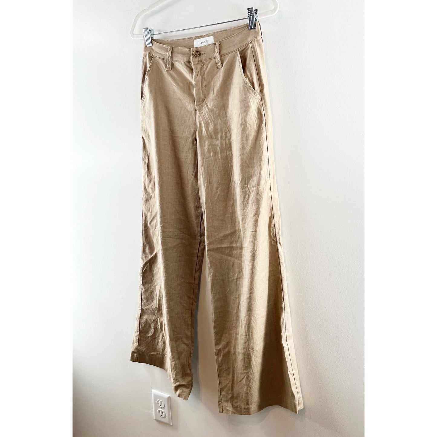 Level 99 Tallulah Linen Blend High Waisted Wide Leg Trouser Pants Sandcastle 26