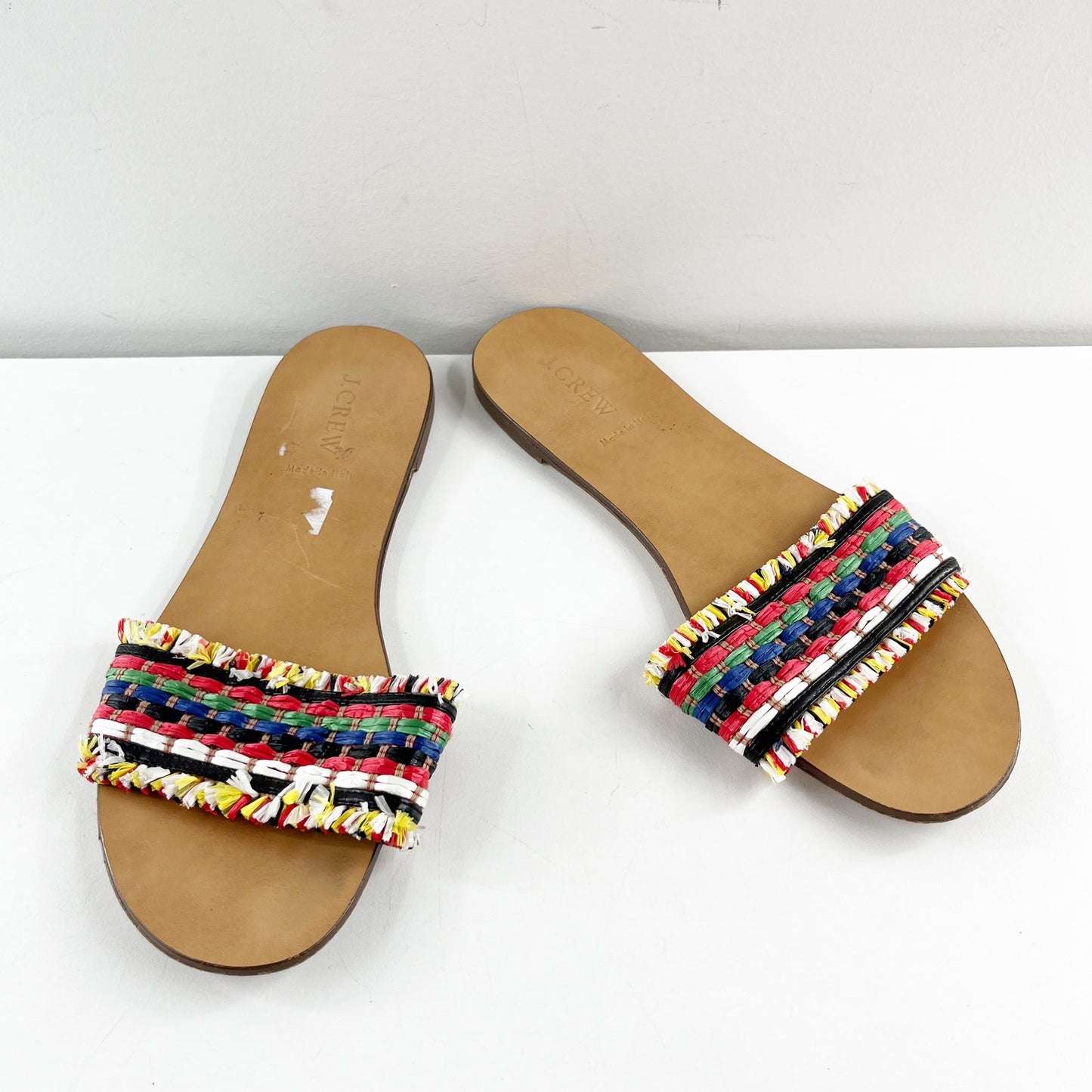 J. Crew Raffia Rainbow Stripe Slide Sandals Multi 10