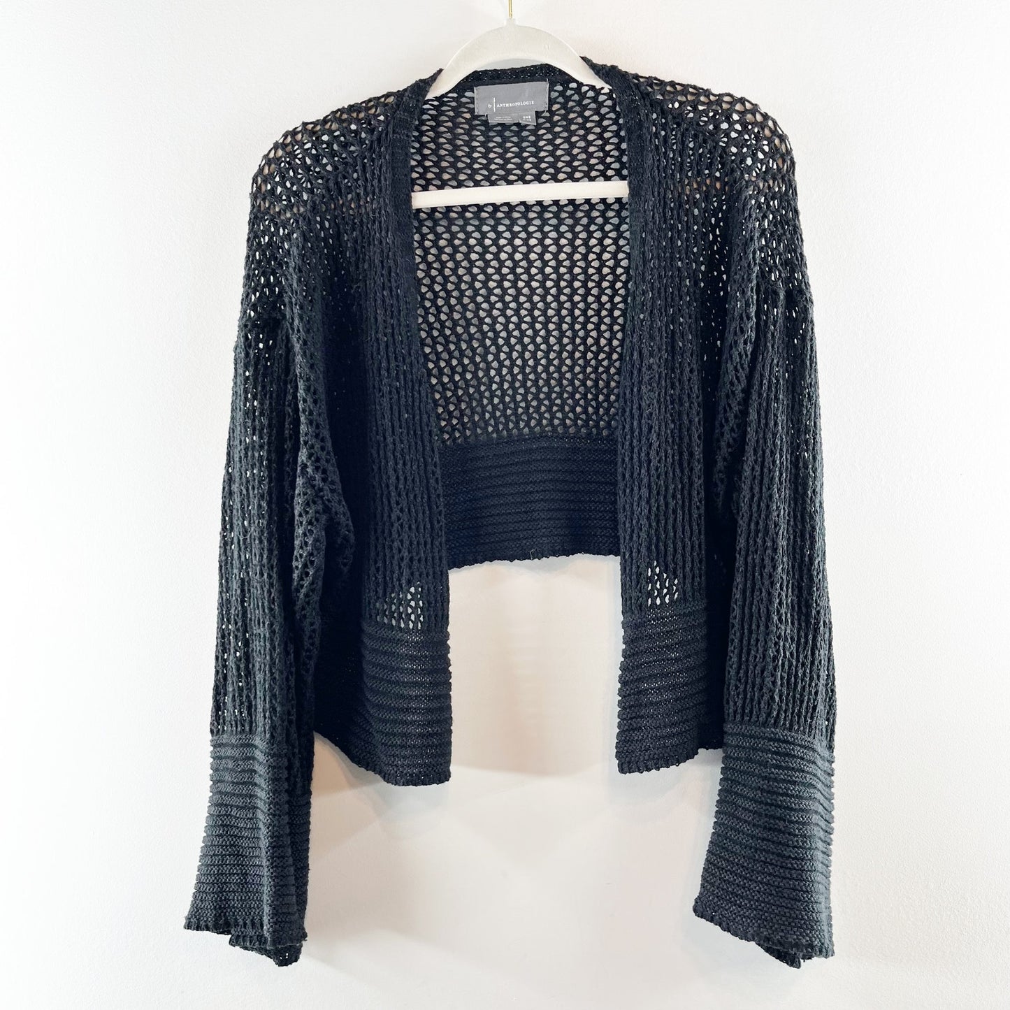 Anthropologie Juillet Flare Sleeve Cropped Cardigan Sweater Black One Size