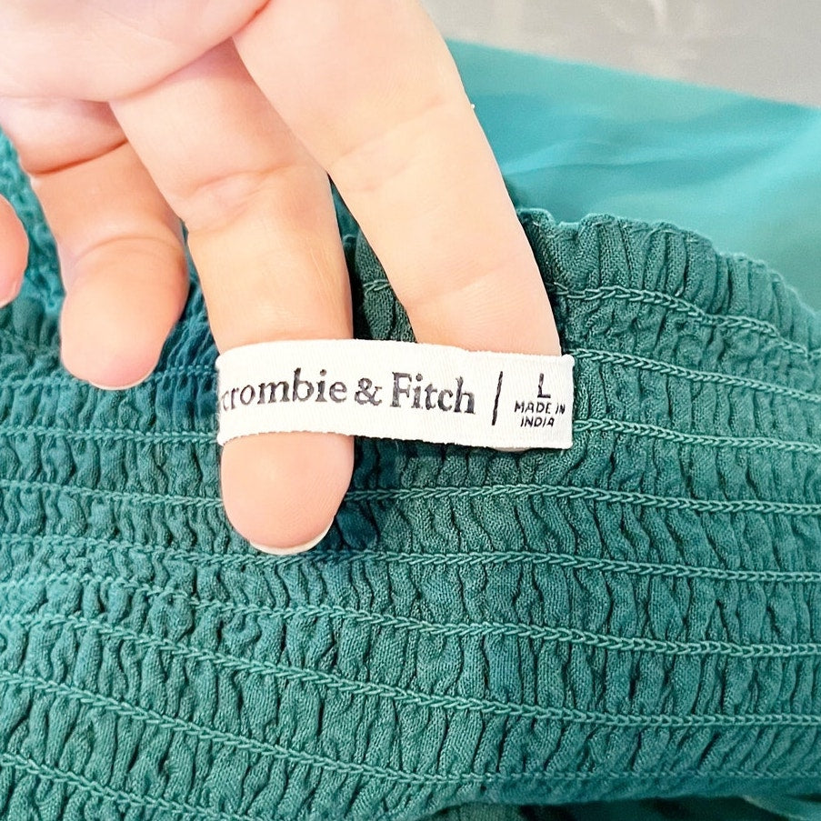 Abercrombie & Fitch Long Sleeve Sweetheart Neck Smocked Back Corset Top Green L