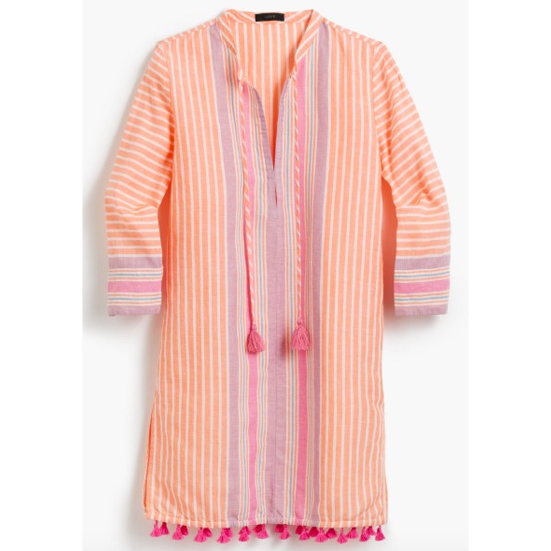 J. Crew Striped Long Sleeve Mini Tunic Beach Cover Up Dress Orange Pink Small